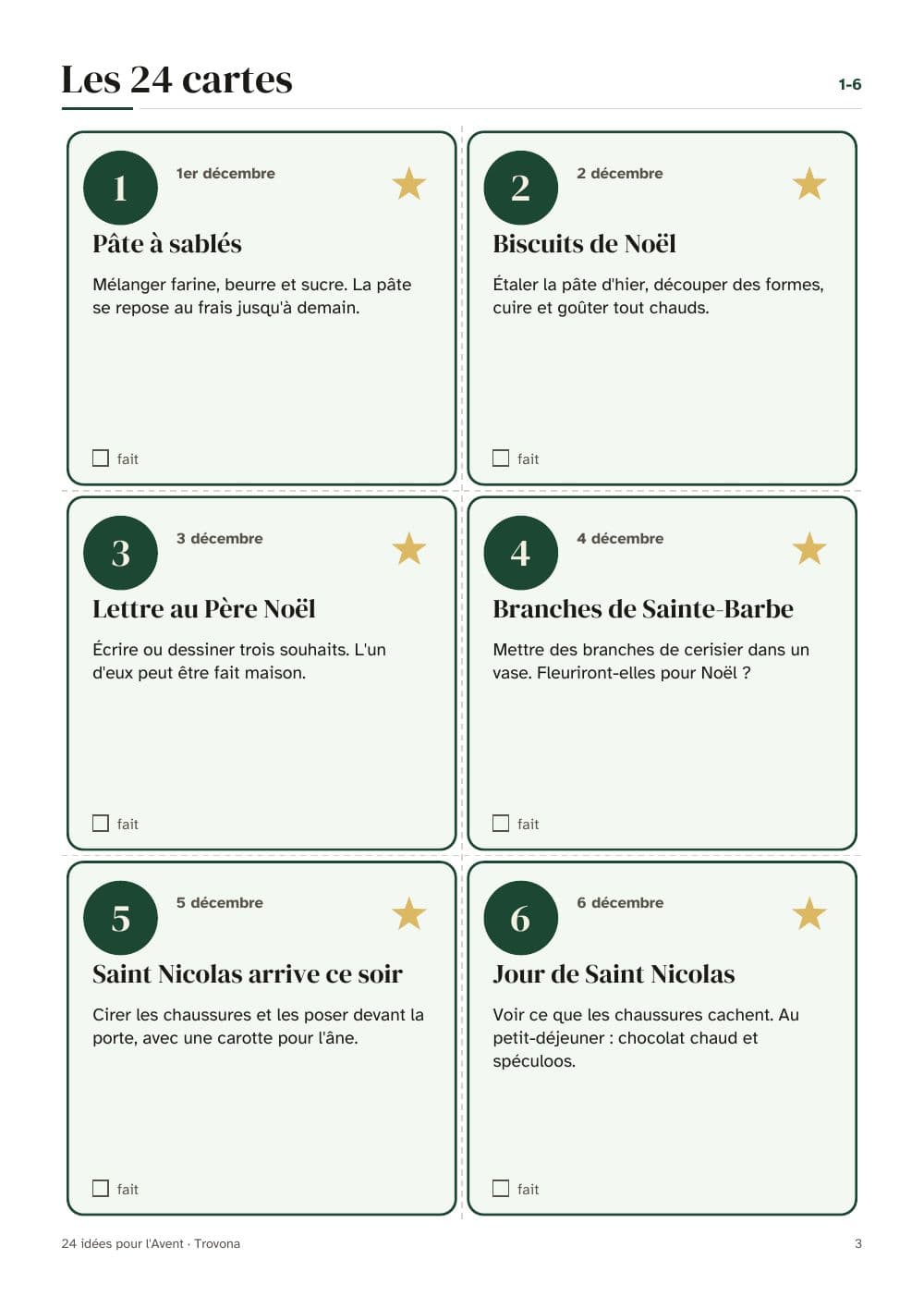 Seite 3 des Pakets: Seite 3 aus Adventskalender auf Französisch zum Ausdrucken 2026: 24 Ideenkarten und Zahlen (auf Französisch)