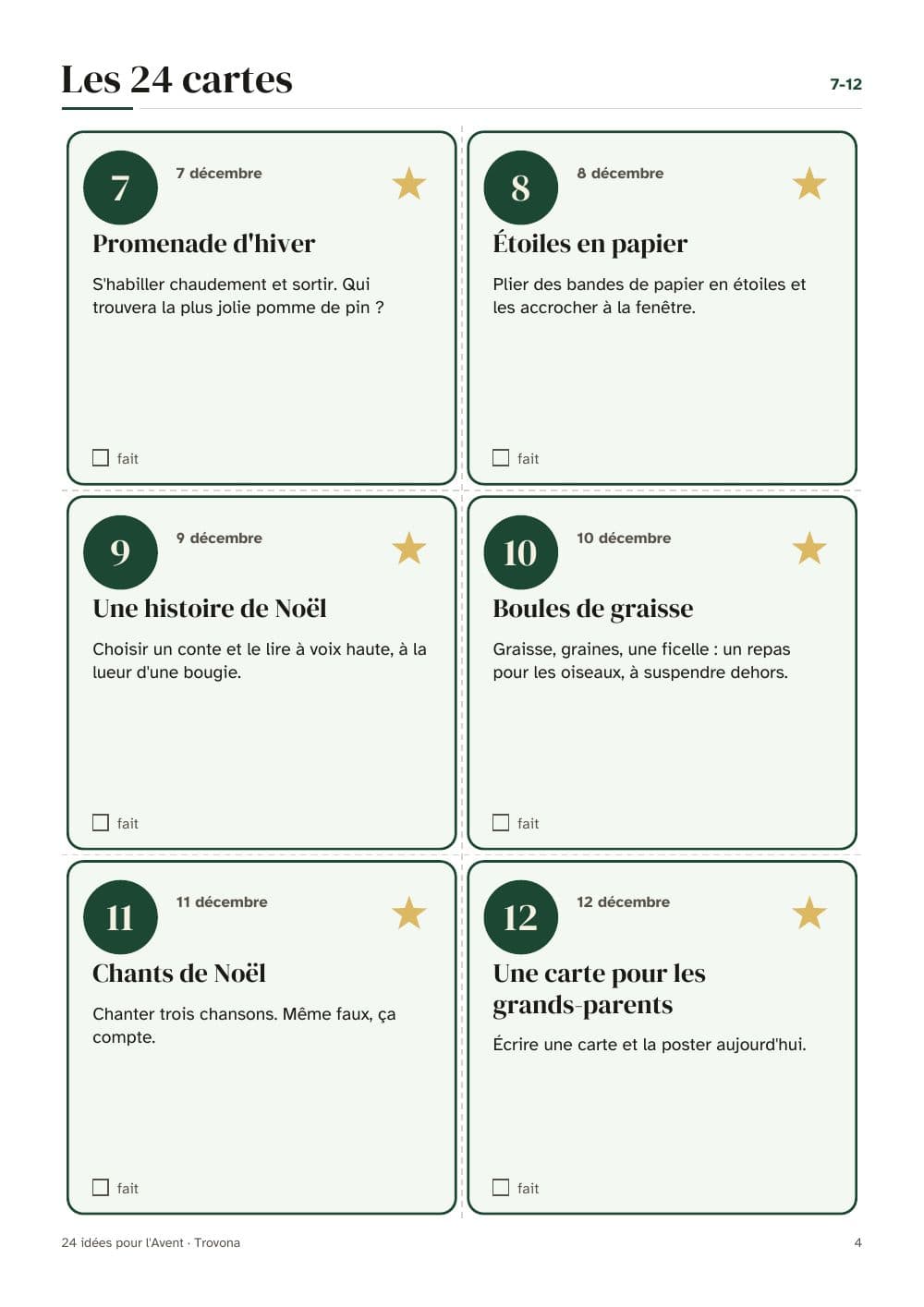 Seite 4 des Pakets: Seite 4 aus Adventskalender auf Französisch zum Ausdrucken 2026: 24 Ideenkarten und Zahlen (auf Französisch)