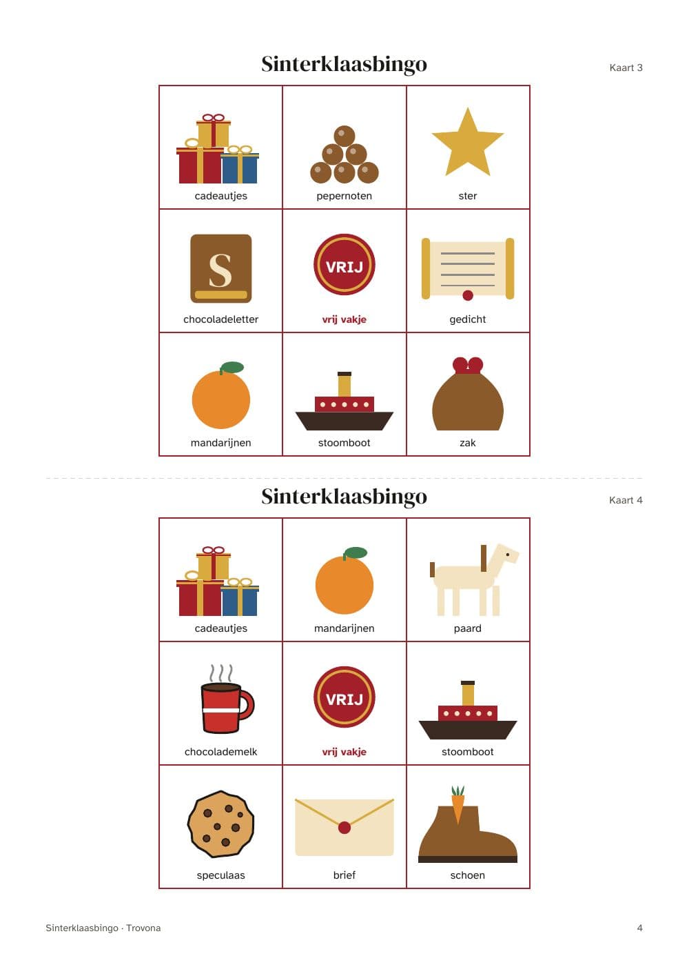 Seite 4 des Pakets: Seite 4 aus Sinterklaas-Bildbingo: 30 verschiedene Karten und Ziehkarten (auf Niederländisch)