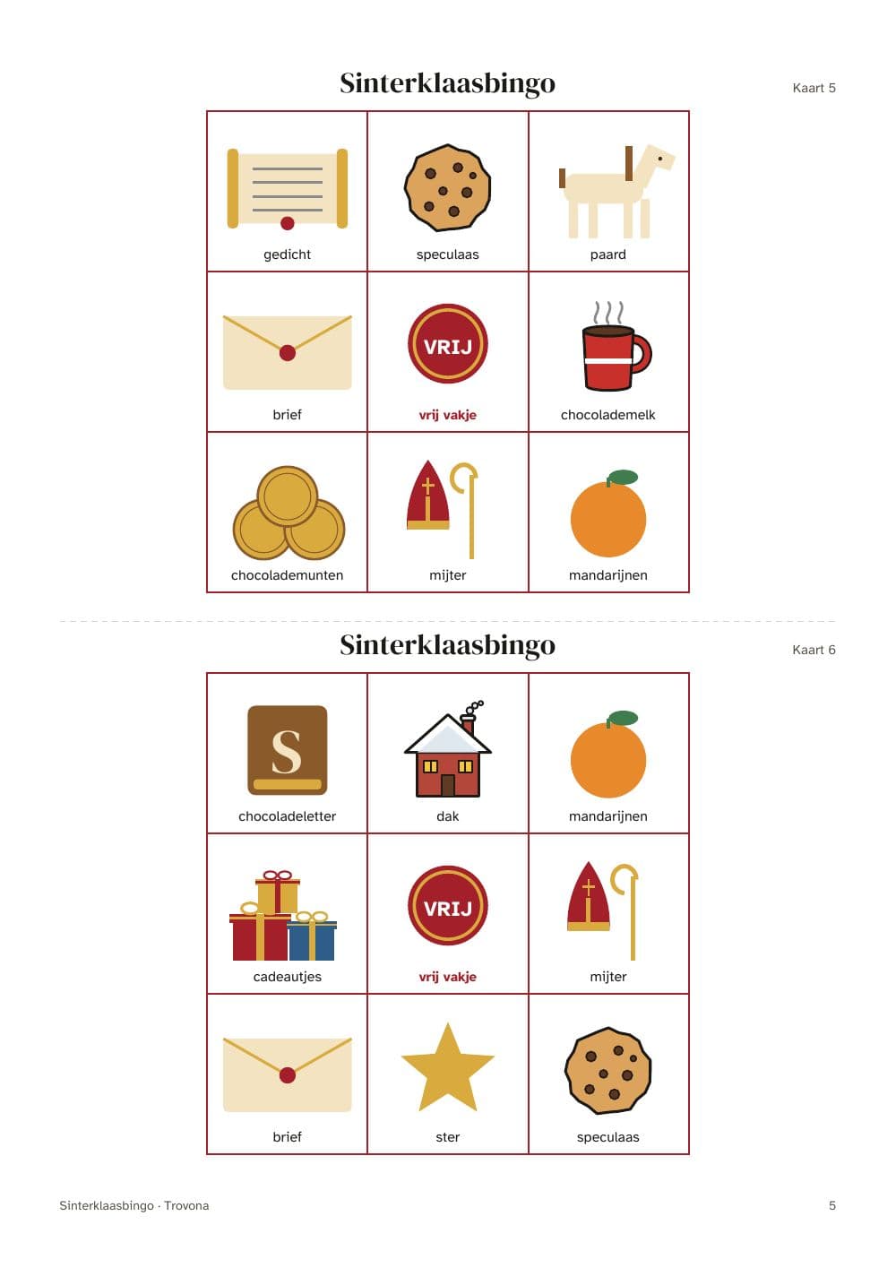 Seite 5 des Pakets: Seite 5 aus Sinterklaas-Bildbingo: 30 verschiedene Karten und Ziehkarten (auf Niederländisch)