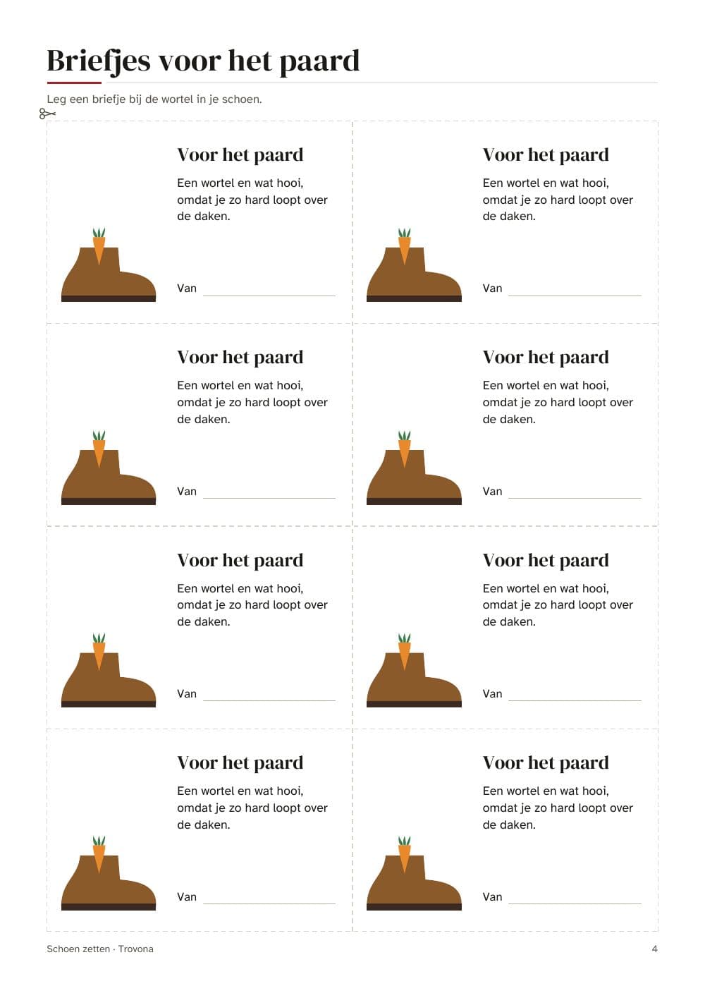 Seite 4 des Pakets: Seite 4 aus Sinterklaas Schuh-Abend: Brief, Pferdezettel und Schuh-Tagebuch (auf Niederländisch)
