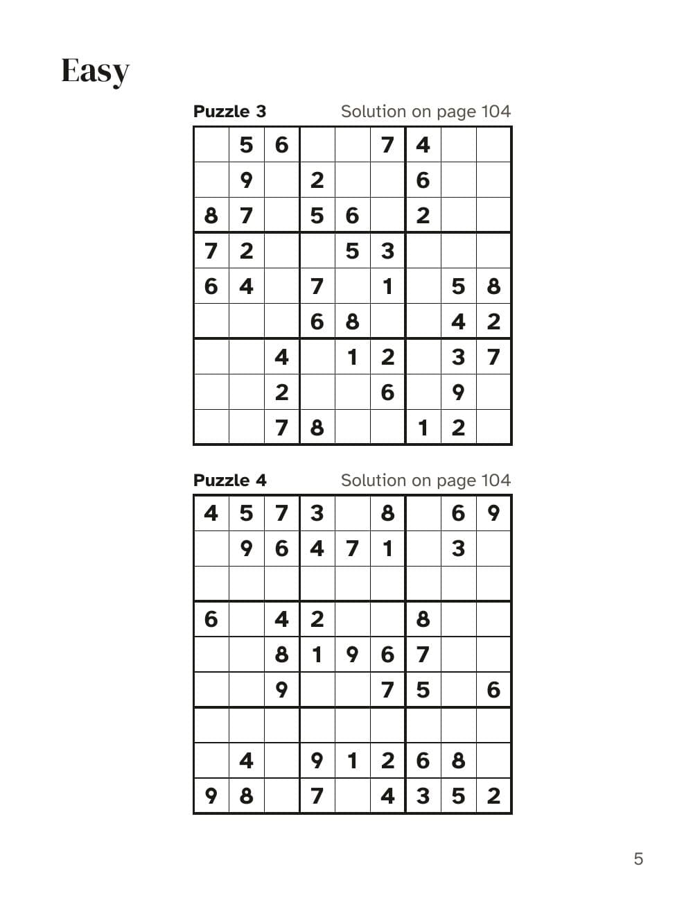 Leicht: Rätsel 3 und 4: Seite 5 aus Sudoku im Großdruck für Erwachsene und Senioren: 200 Rätsel von leicht bis schwer (auf Englisch)