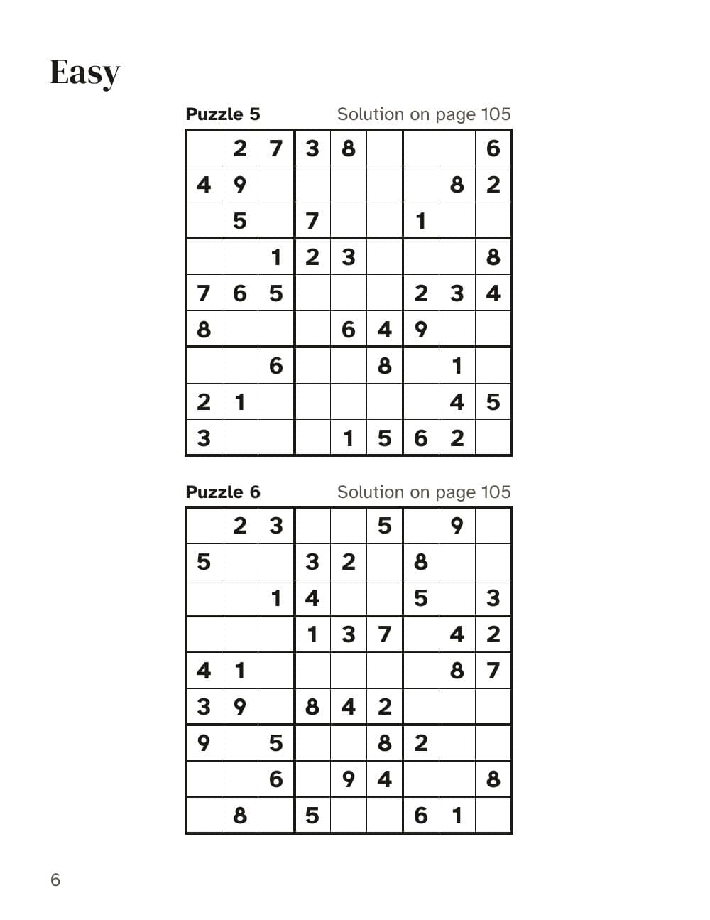 Leicht: Rätsel 5 und 6: Seite 6 aus Sudoku im Großdruck für Erwachsene und Senioren: 200 Rätsel von leicht bis schwer (auf Englisch)