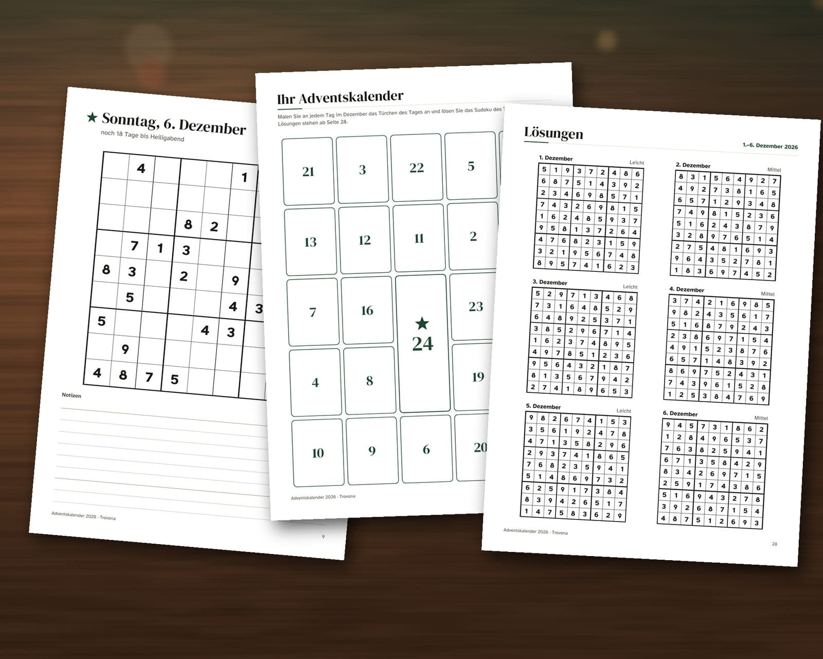 Eine Seite aus der PDF-Datei: Adventskalender zum Ausdrucken 2026: 24 Sudoku bis Heiligabend und Dezember-Plan