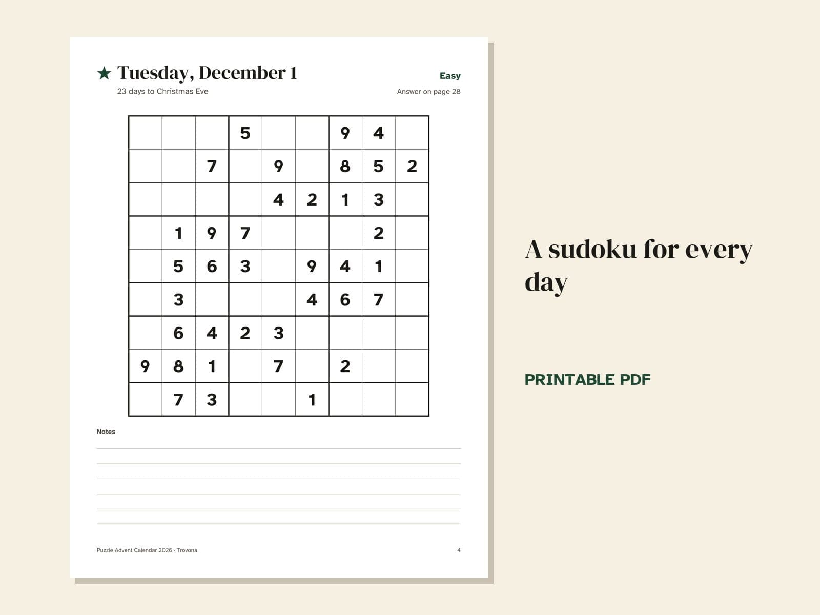 Eine Seite aus der PDF-Datei: ein Sudoku für jeden Tag