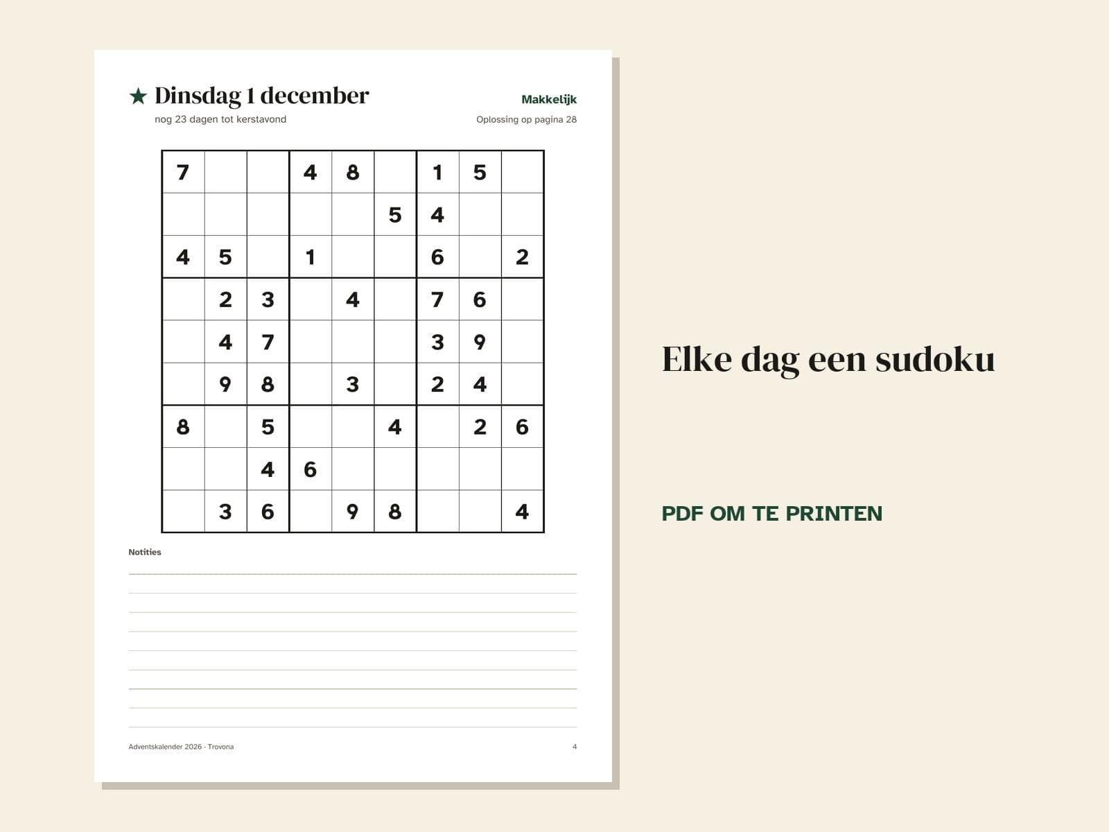 Eine Seite aus der PDF-Datei: ein Sudoku für jeden Tag