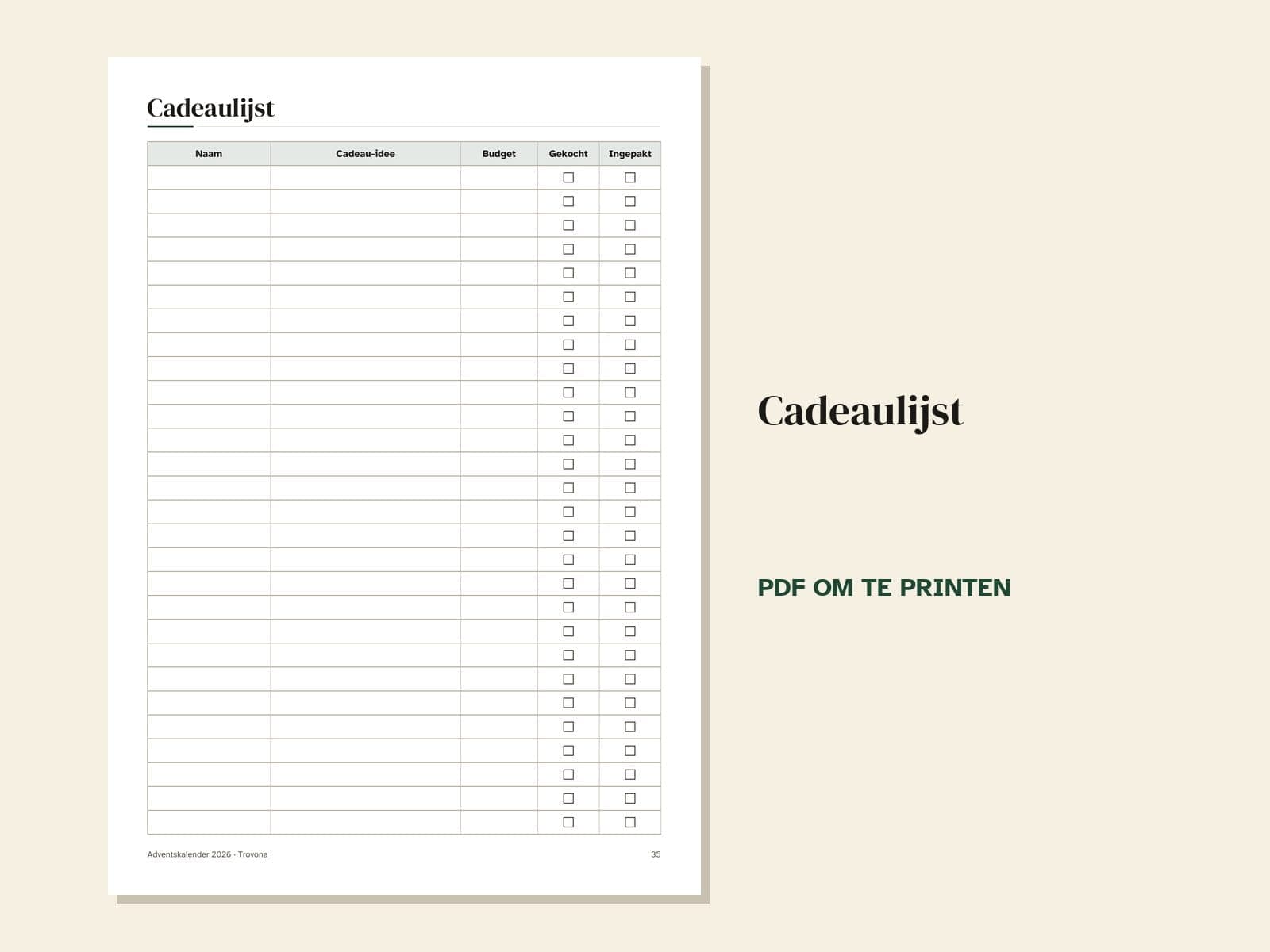 Eine Seite aus der PDF-Datei: die Geschenkeliste