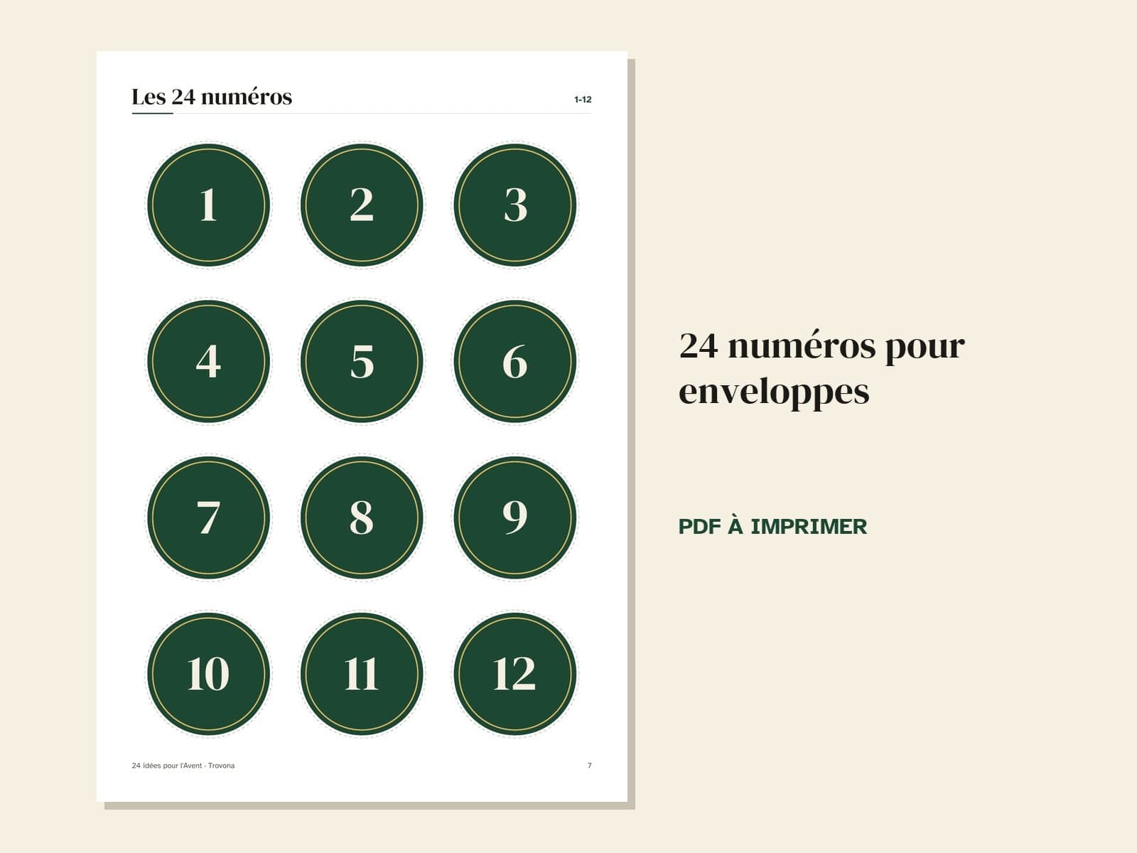 Eine Seite aus der PDF-Datei: Adventskalender auf Französisch zum Ausdrucken 2026: 24 Ideenkarten und Zahlen