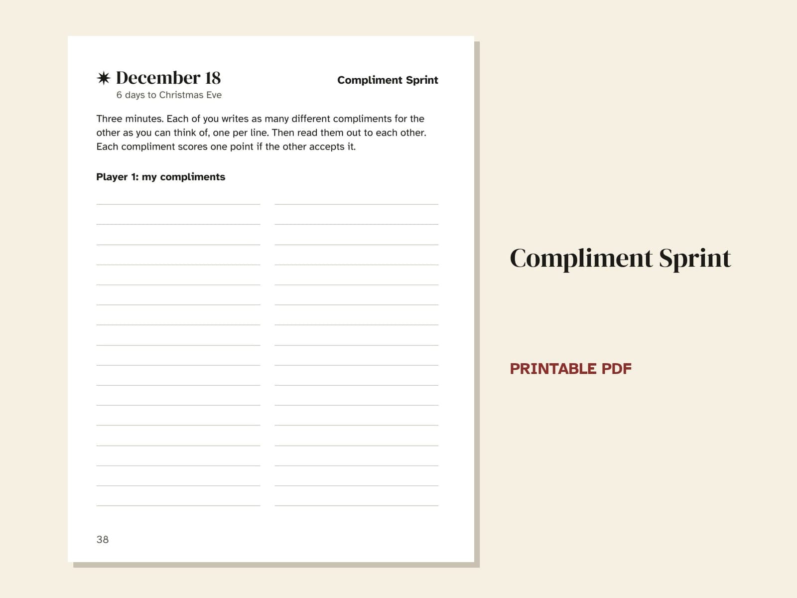 Eine Seite aus dem Heft: das Duell vom 18. Dezember, Compliment Sprint
