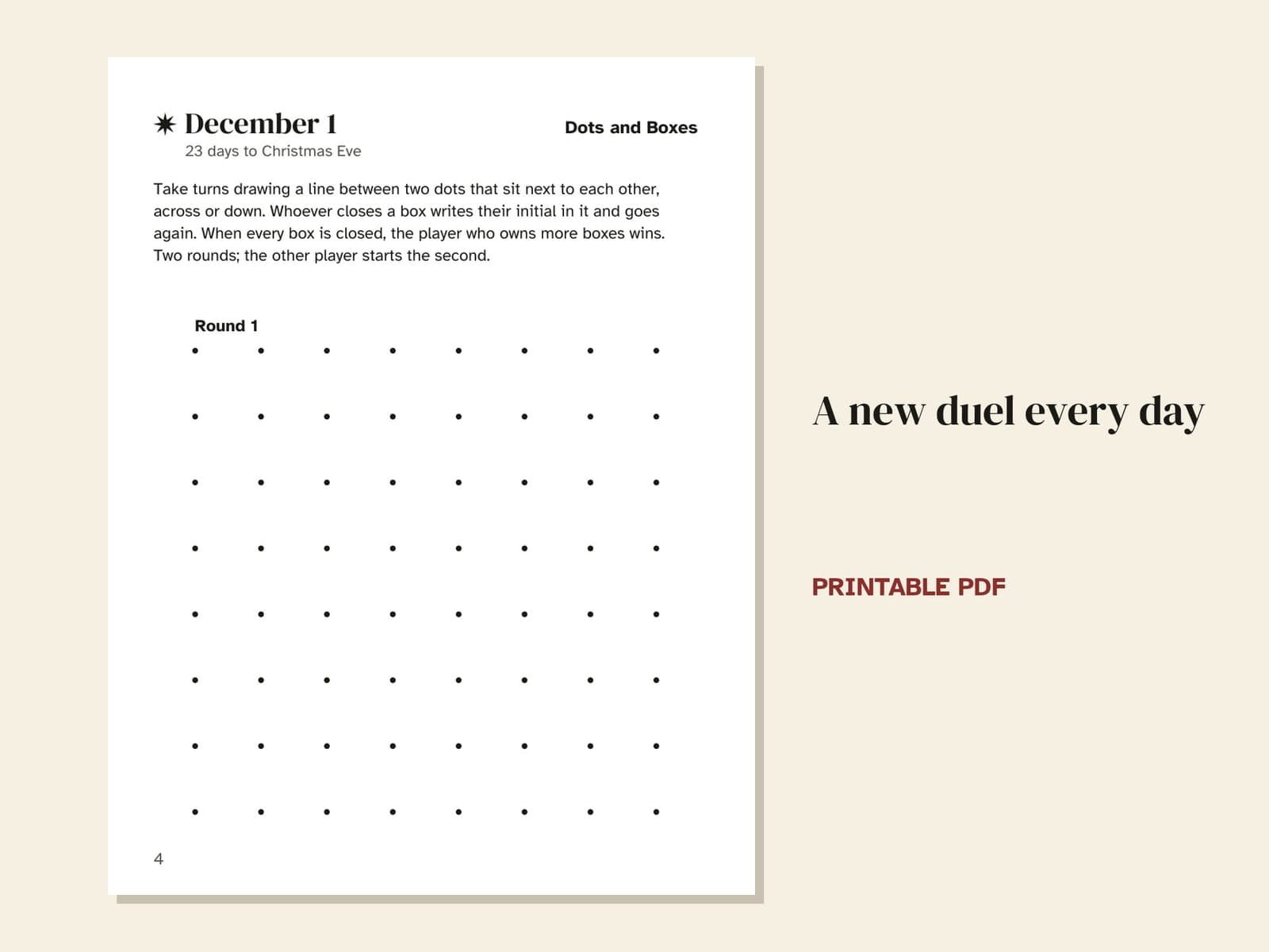 A page from the book: the duel for December 1, Dots and Boxes