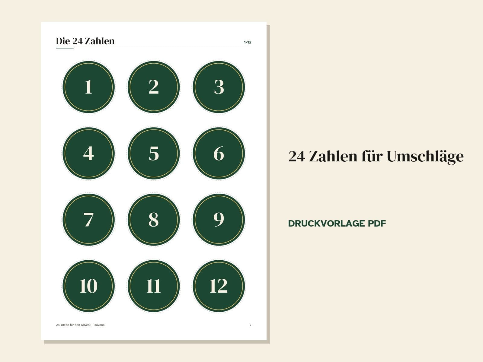 Eine Seite aus der PDF-Datei: Adventskalender zum Ausdrucken 2026: 24 Ideen-Karten und Zahlen zum Ausschneiden