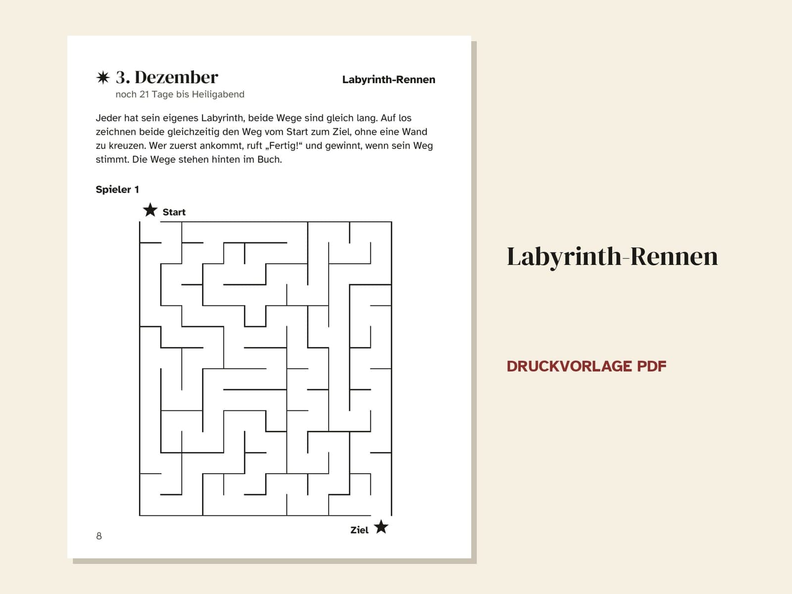 Eine Seite aus dem Heft: das Duell vom 3. Dezember, Labyrinth-Rennen