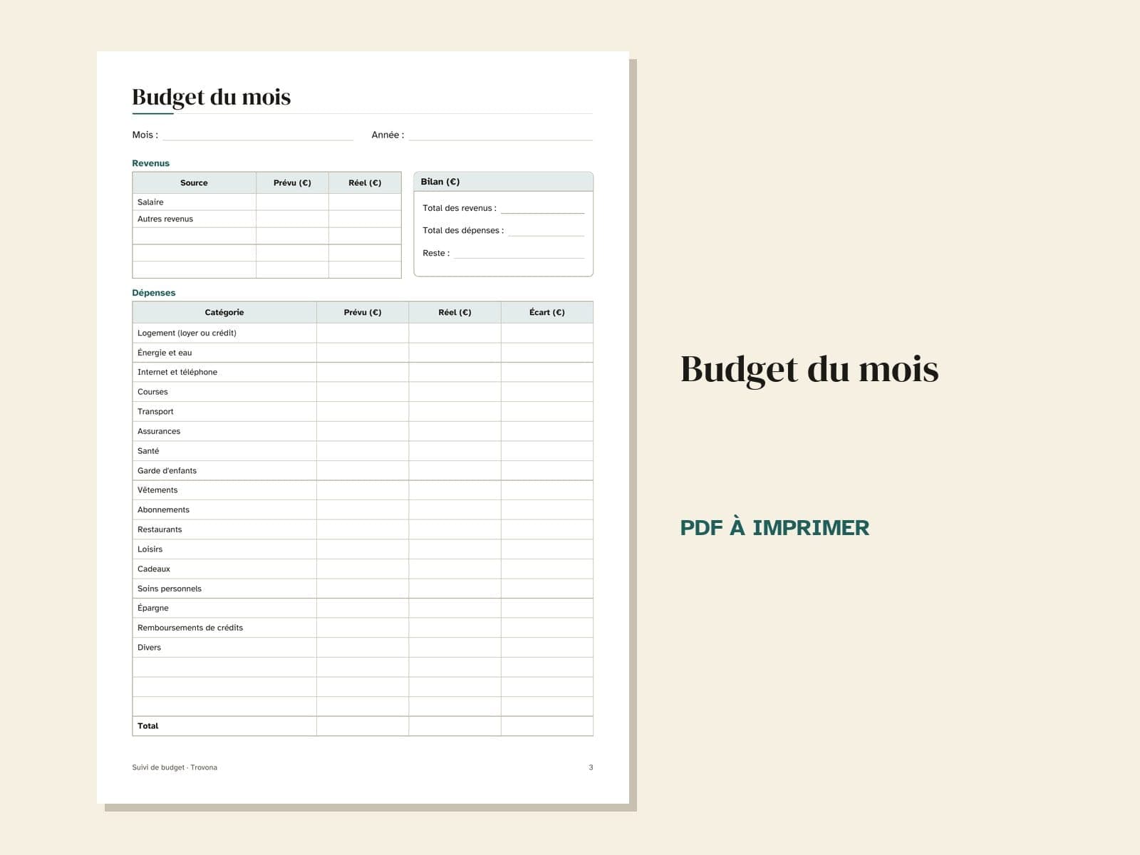 Een pagina uit de pdf: het maandbudget