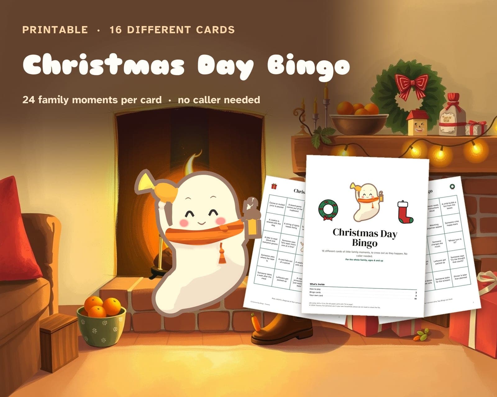 Couverture du PDF : Bingo de Noël en famille : 16 cartes de moments de la journée