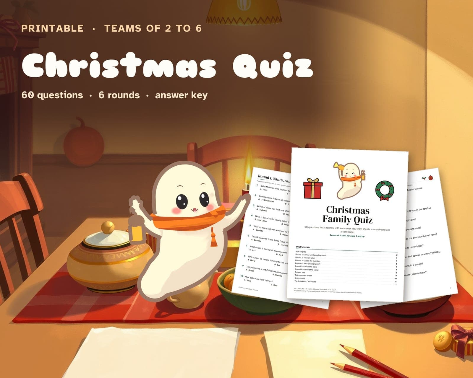 Titelseite der PDF-Datei: Weihnachtsquiz für die Familie: 60 Fragen in 6 Runden