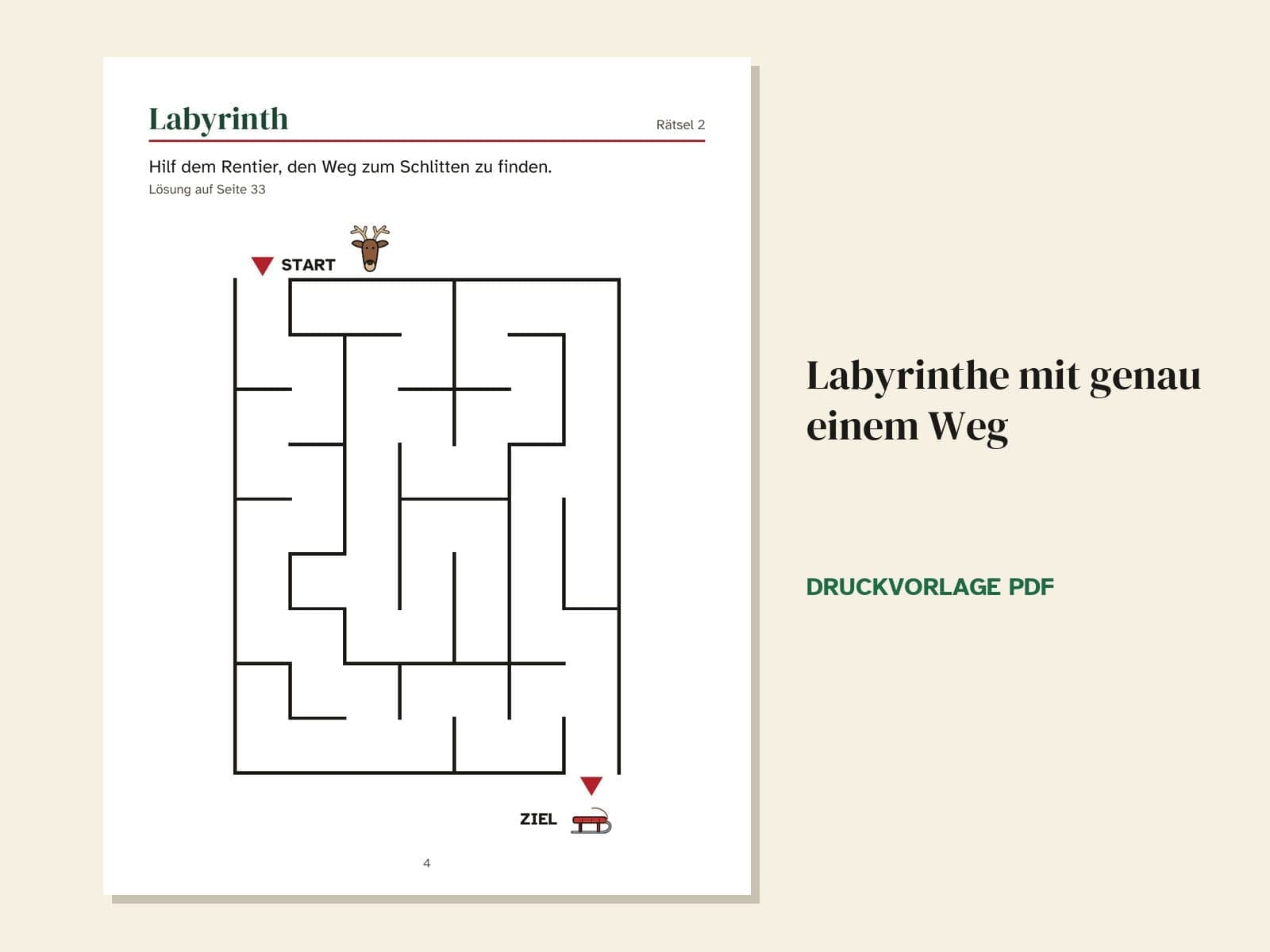 Eine Seite aus dem Heft: Labyrinthe mit genau einem Weg