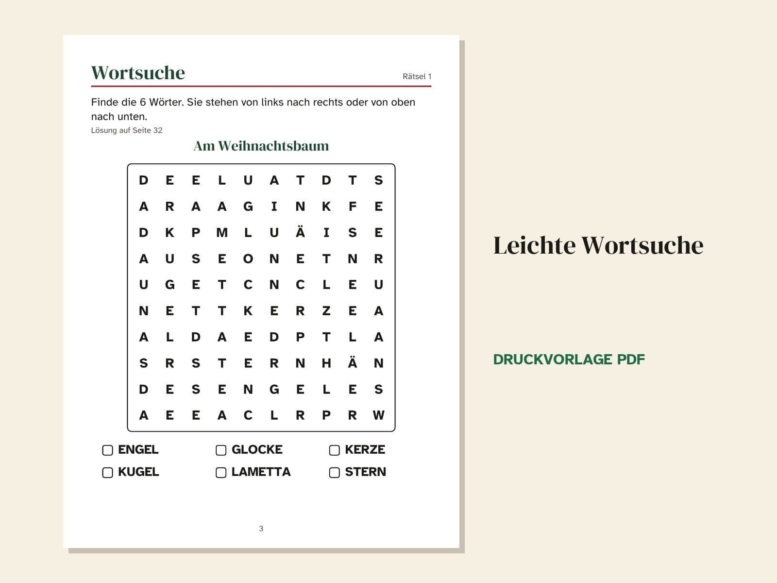 Eine Seite aus dem Heft: leichte Wortsuche
