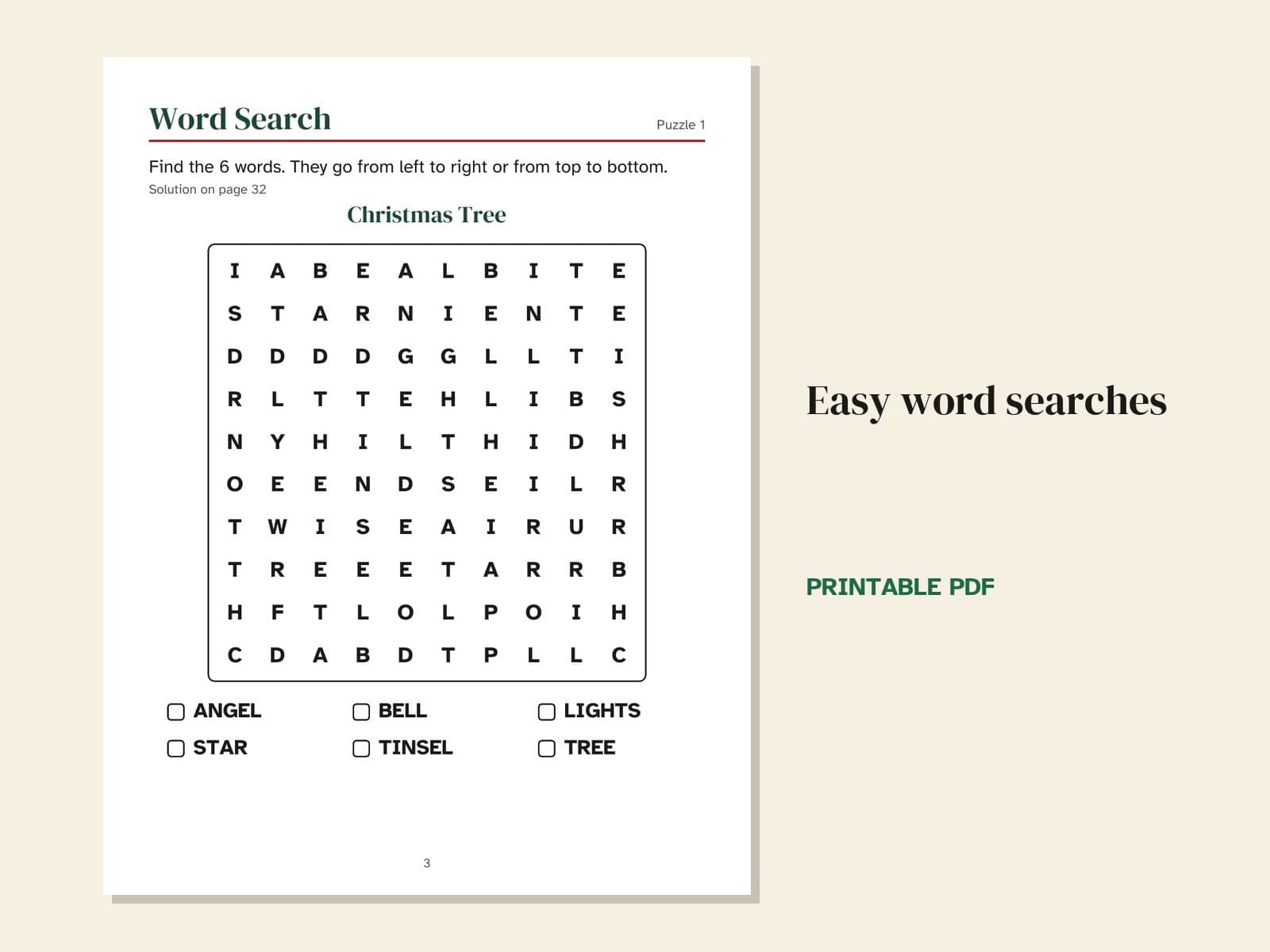 A page from the book: easy word searches