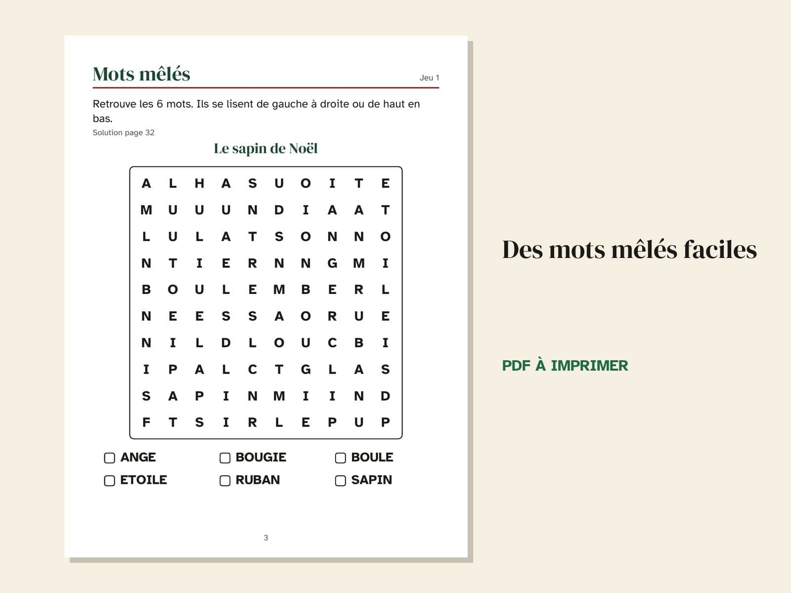 Une page du livre : des mots mêlés faciles