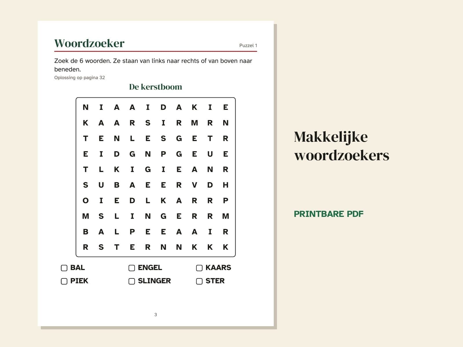 Een pagina uit het boek: makkelijke woordzoekers