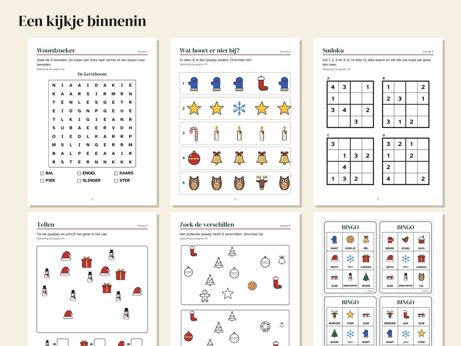Zes pagina's uit het boek, verkleind