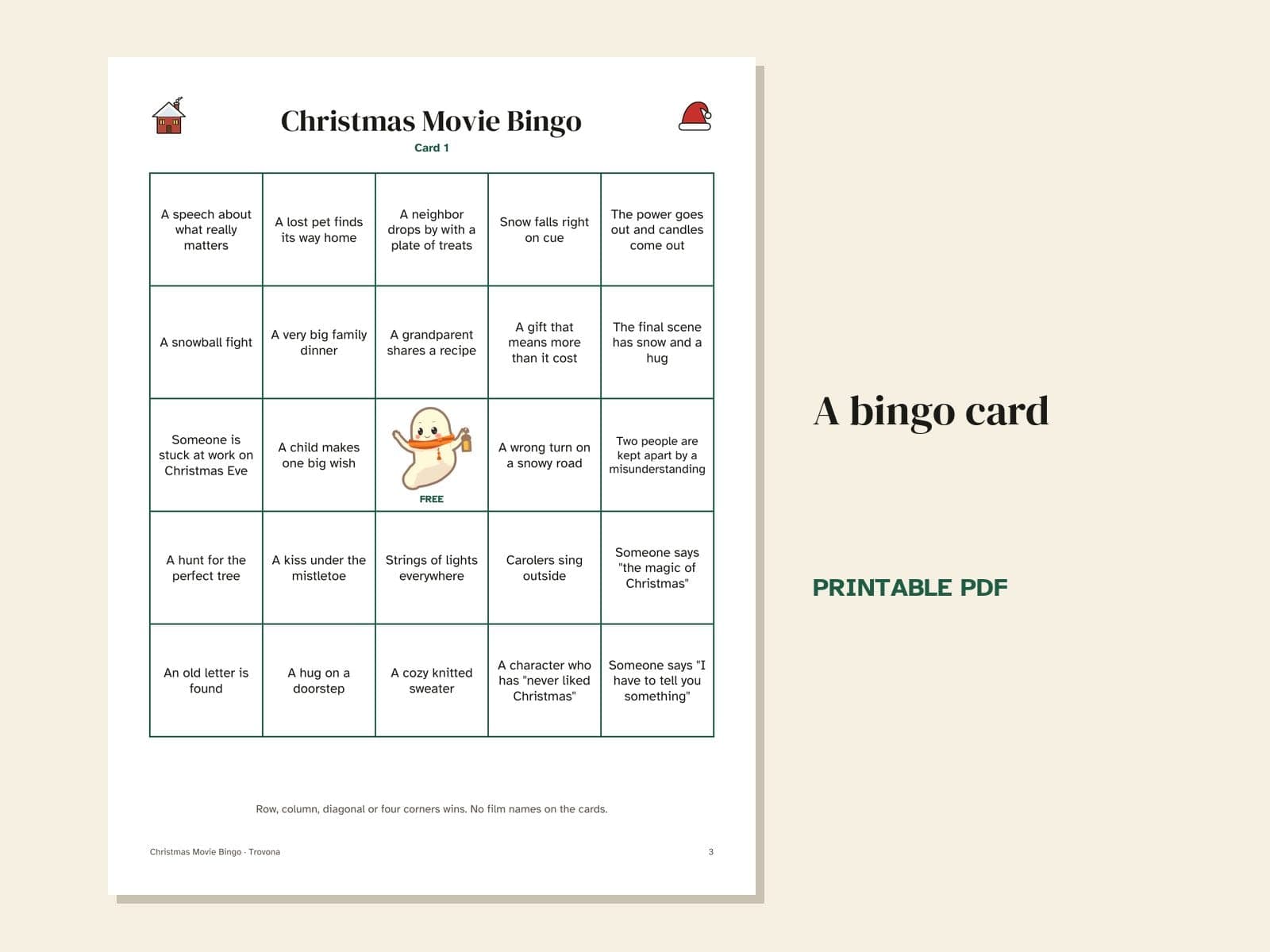 Une page du PDF : Bingo des films de Noël : 16 cartes pour une soirée cinéma