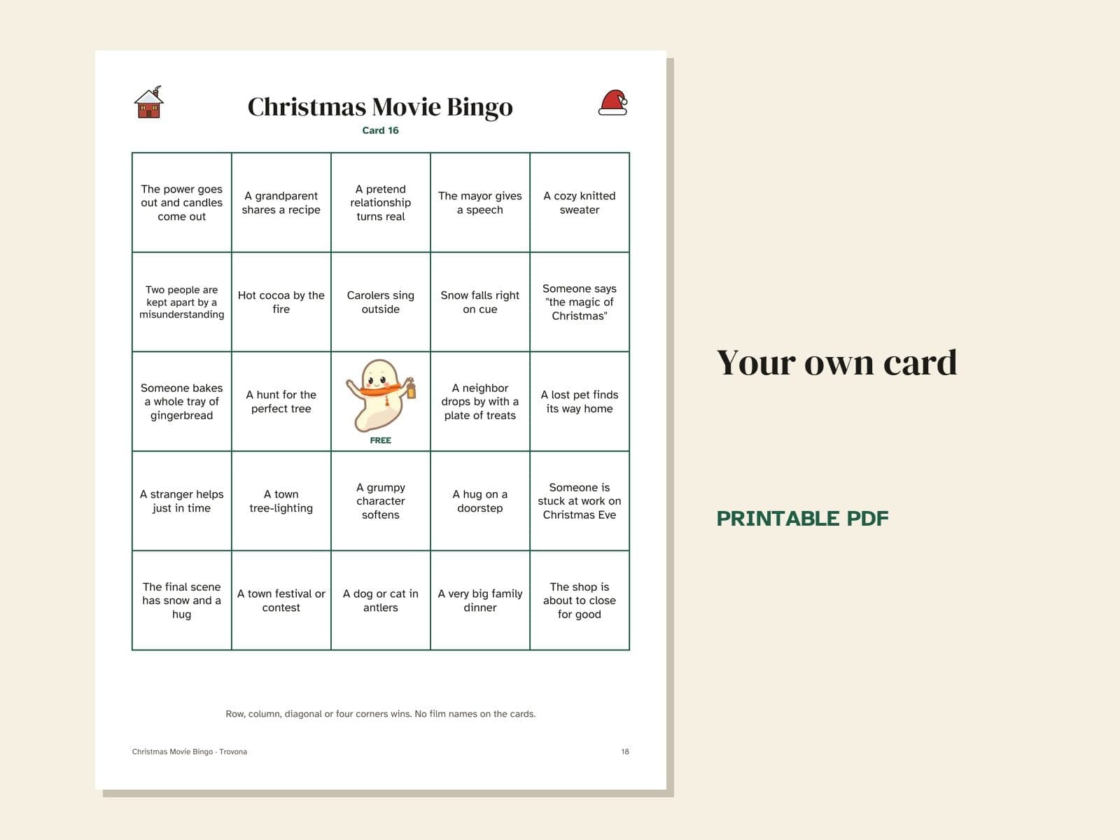 Une page du PDF : Bingo des films de Noël : 16 cartes pour une soirée cinéma