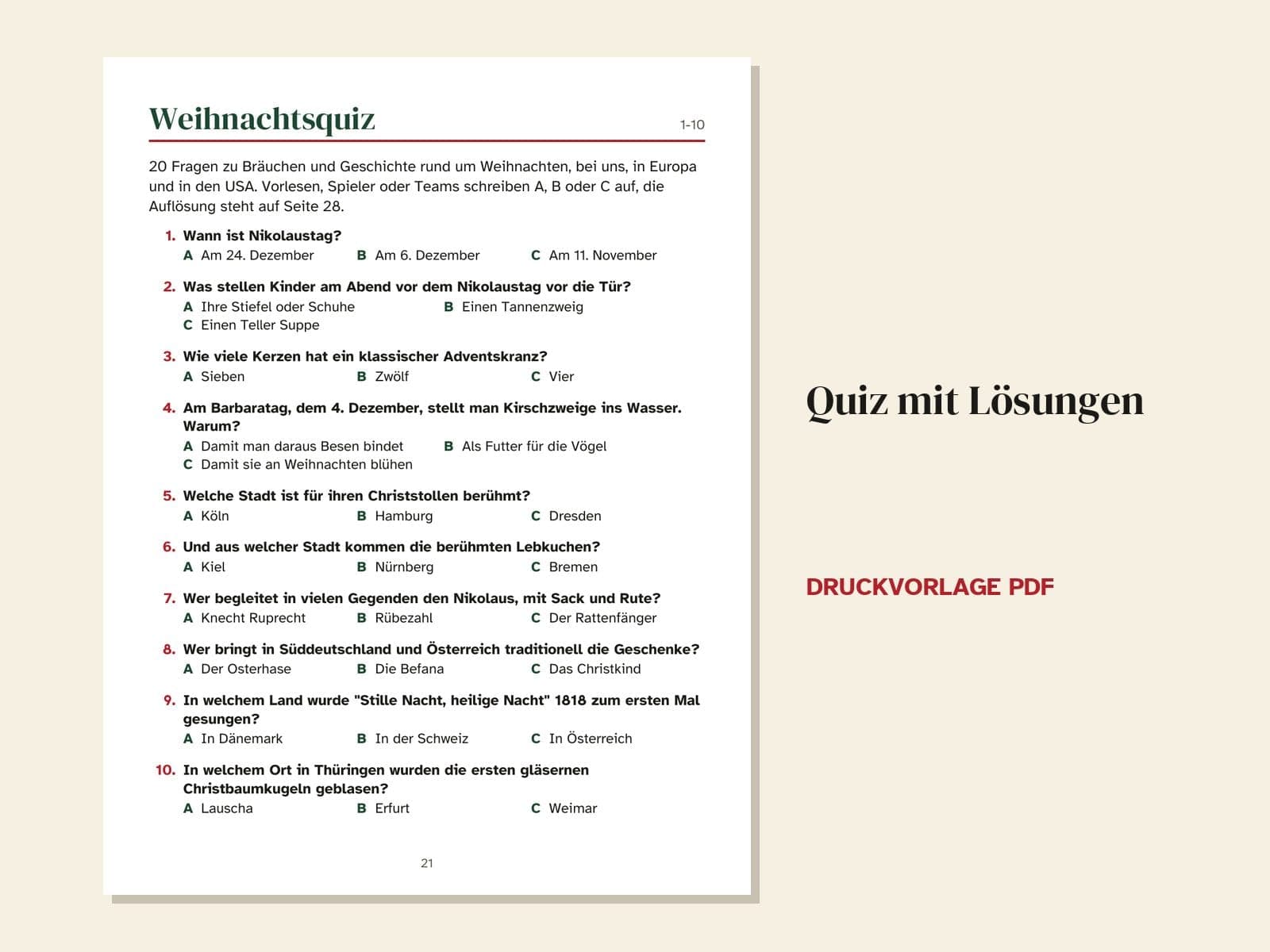 Eine Seite aus dem Heft: das Quiz mit Lösungen