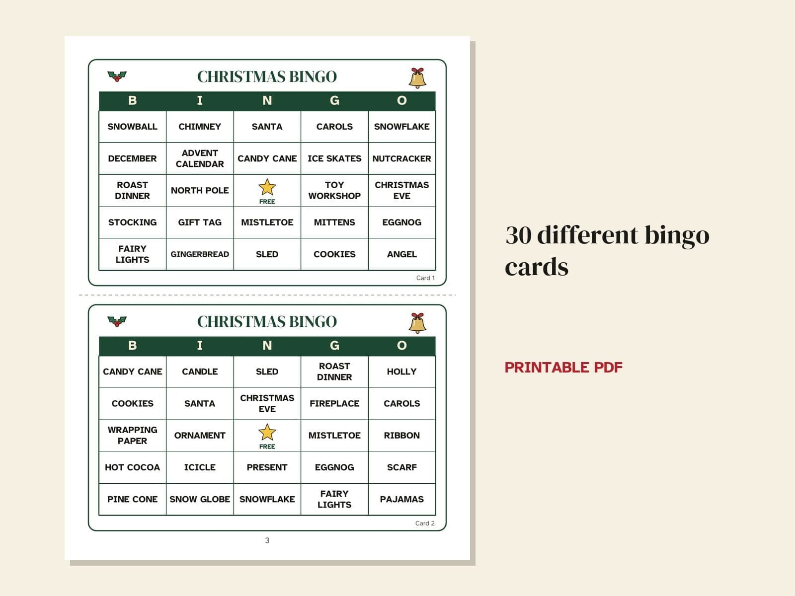 A page from the book: 30 different bingo cards