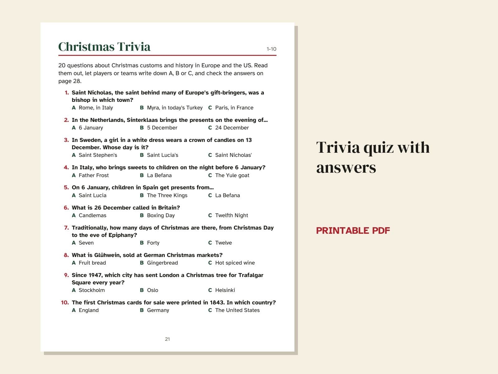 A page from the book: the quiz with its answers