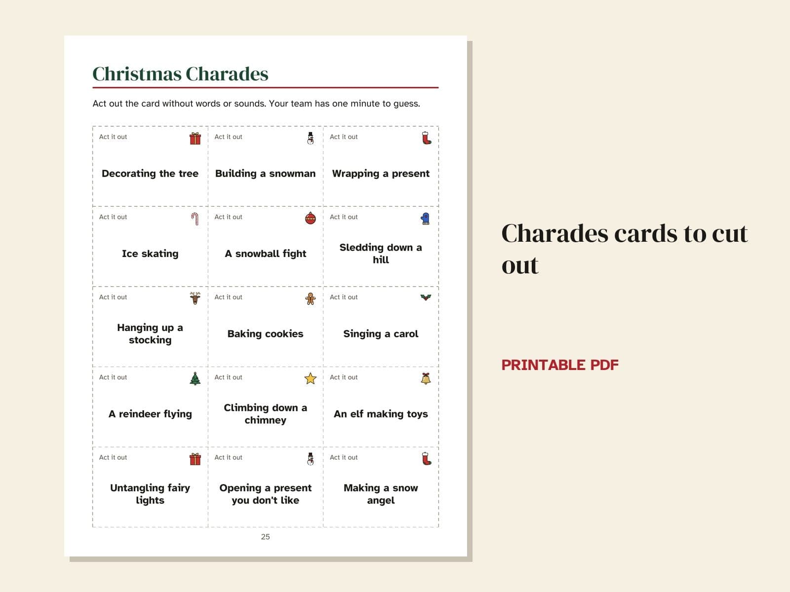 A page from the book: charades cards to cut out