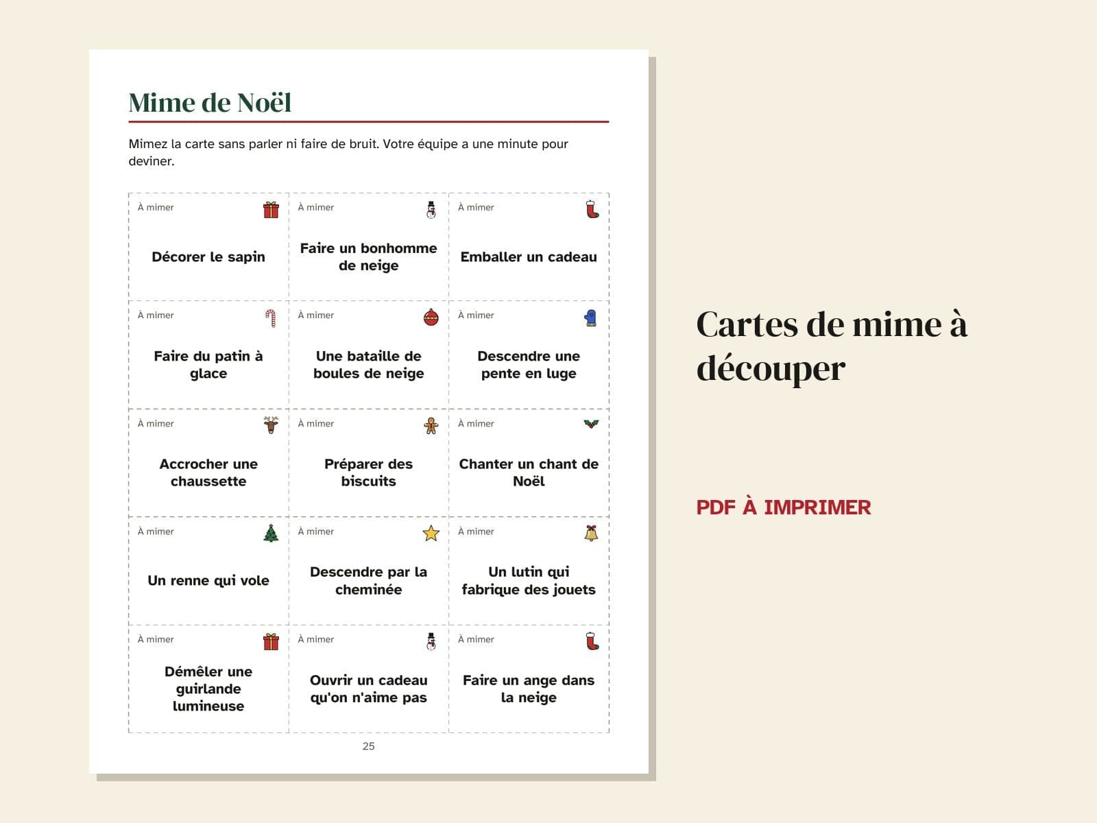Une page du livre : des cartes de mime à découper