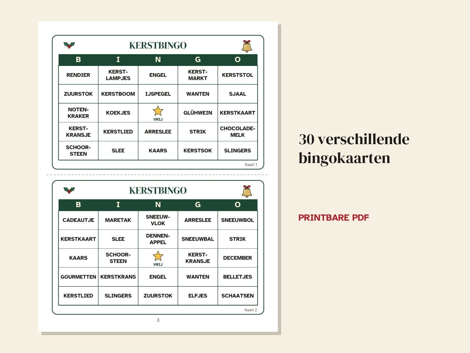 Een pagina uit het boek: 30 verschillende bingokaarten