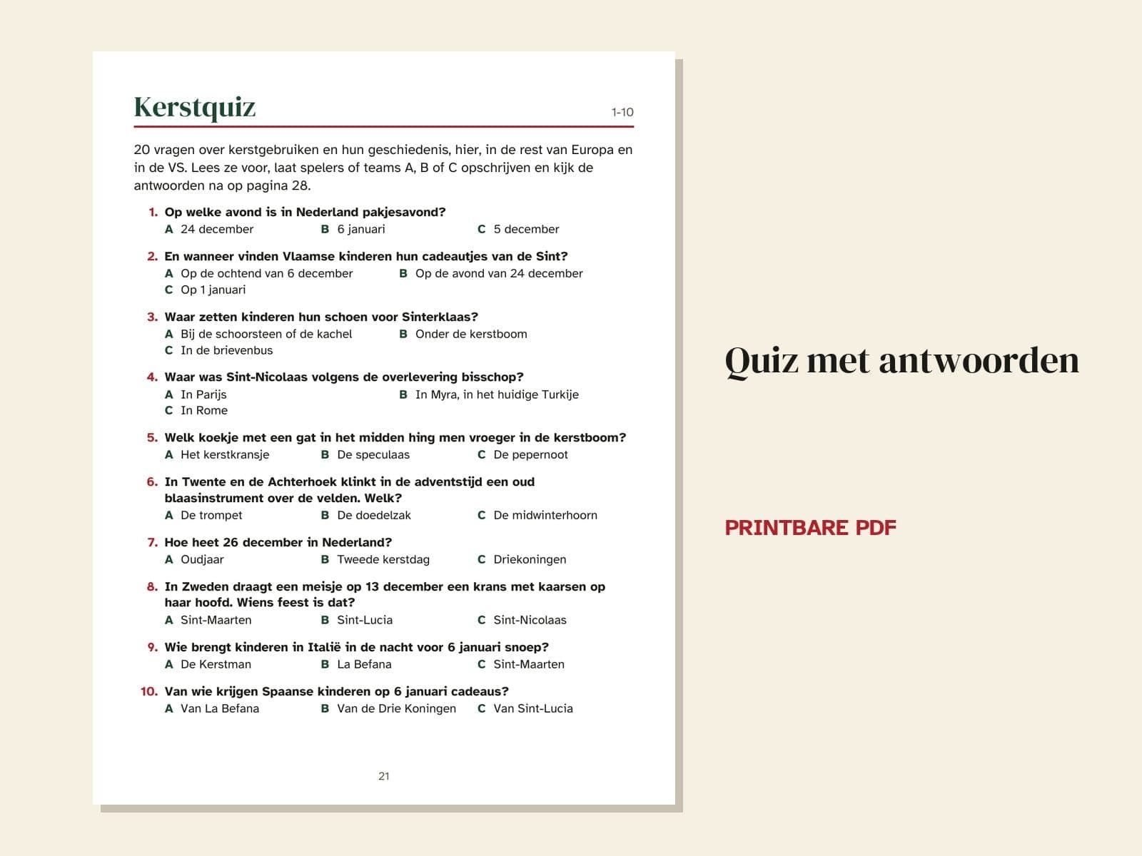 Een pagina uit het boek: de quiz met antwoorden
