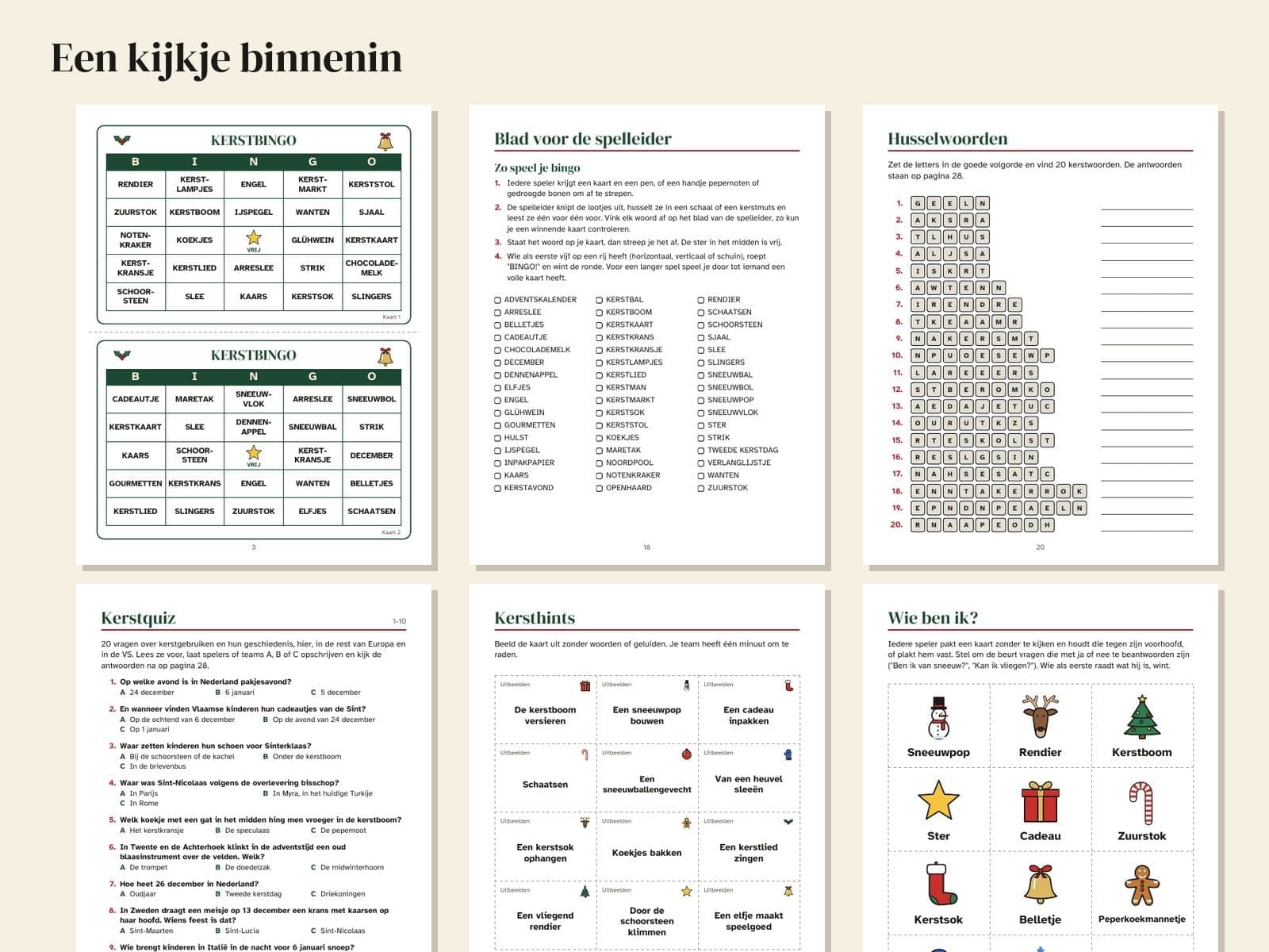 Zes pagina's uit het boek, verkleind