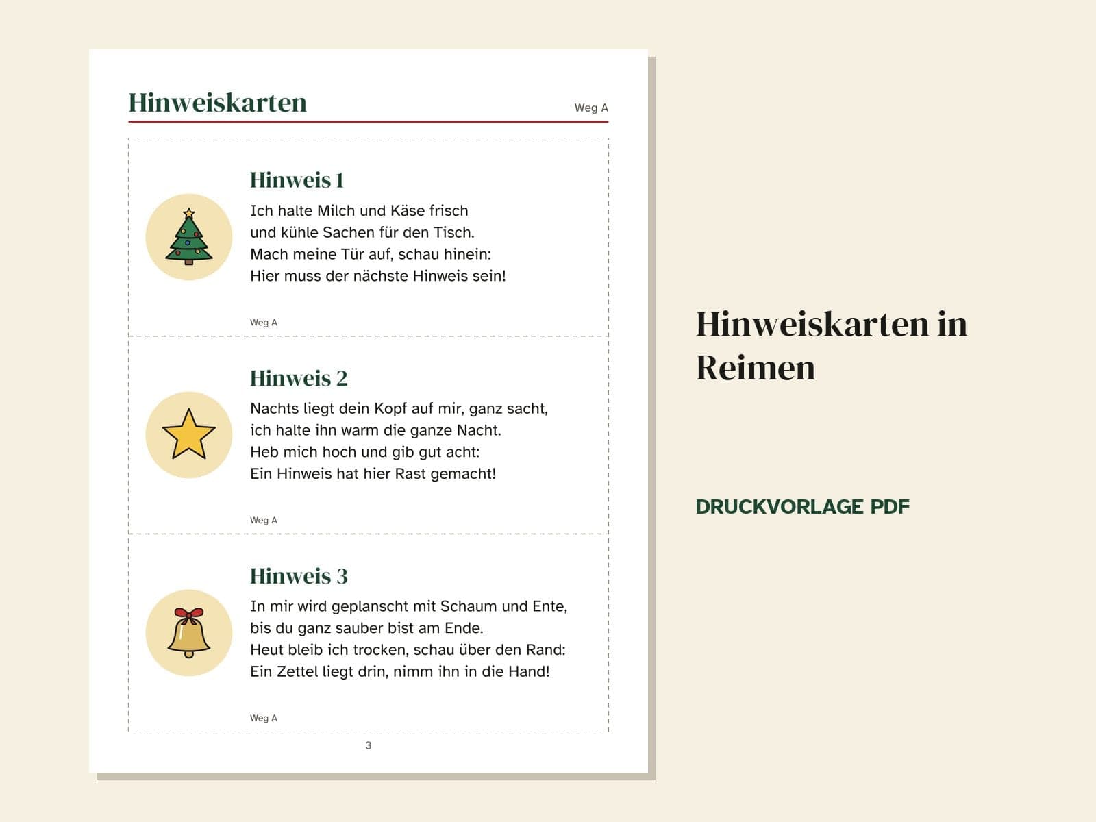 Eine Seite aus dem Heft: Hinweiskarten in Reimen