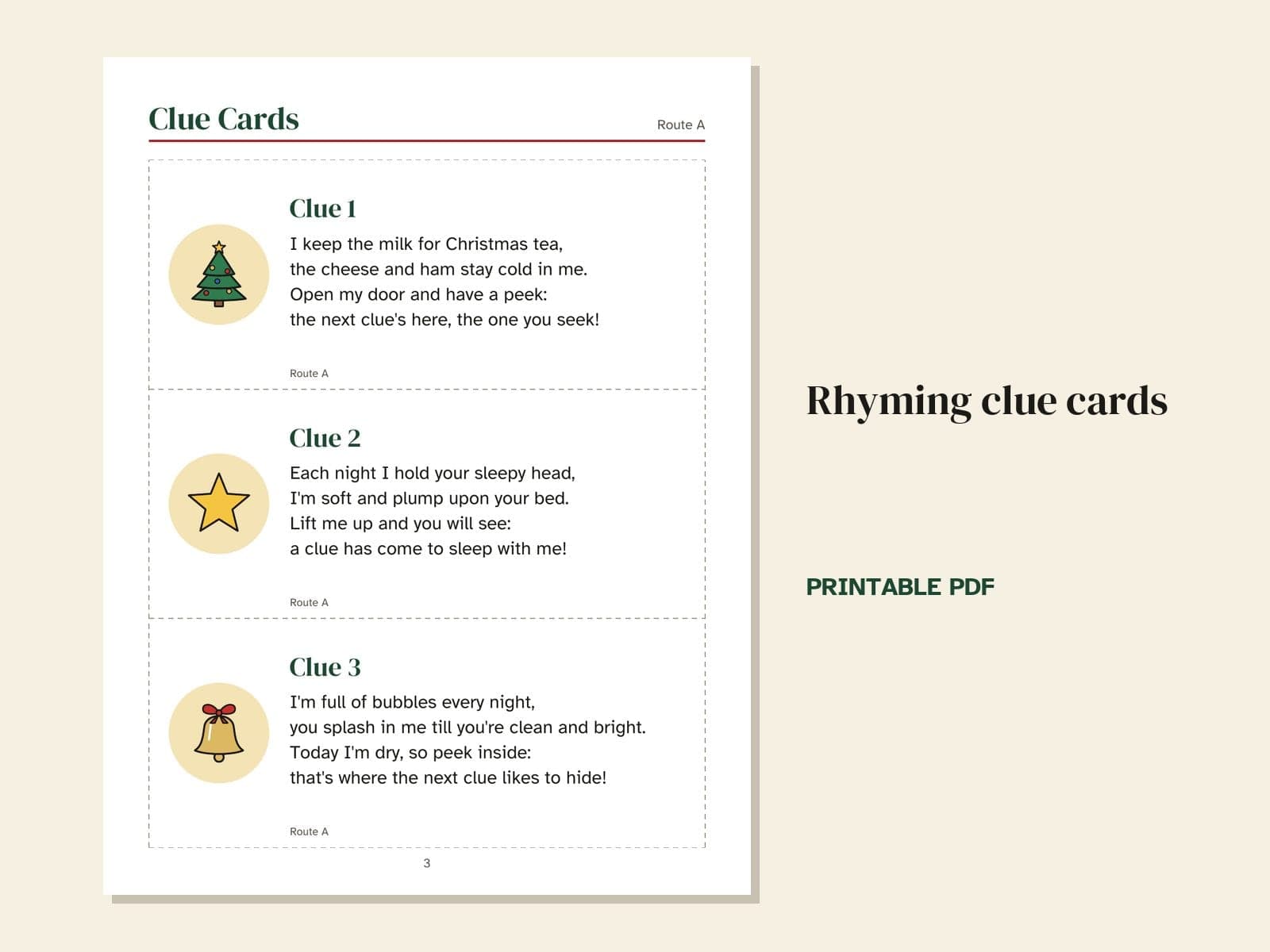 A page from the book: rhyming clue cards