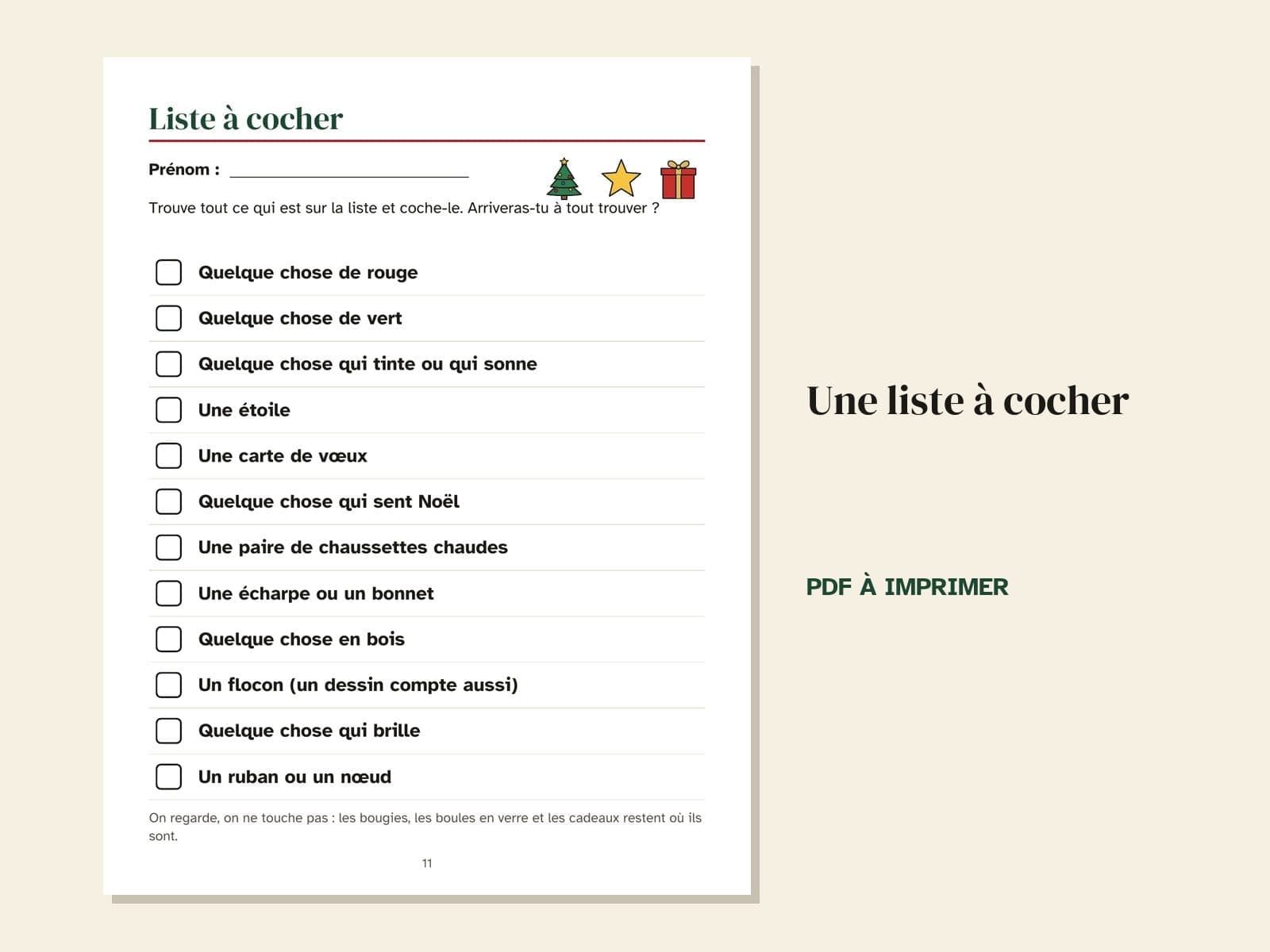 Une page du livre : une liste à cocher