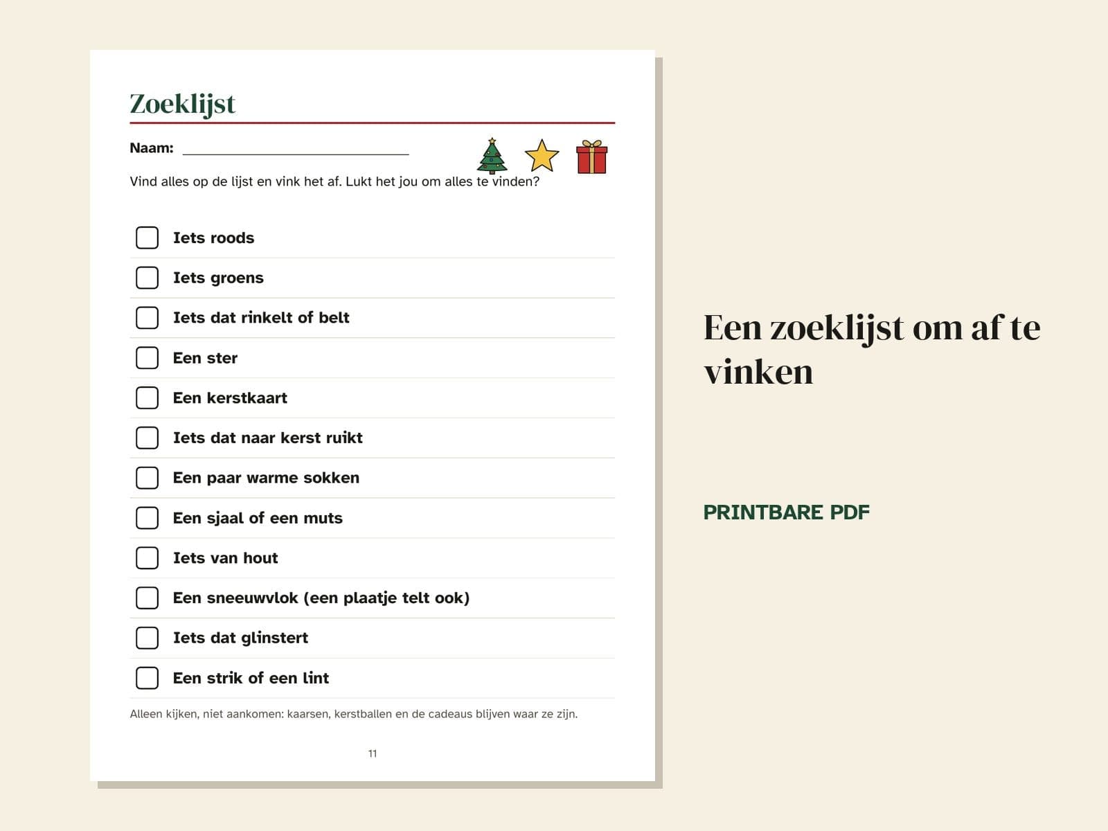 Een pagina uit het boek: een zoeklijst om af te vinken
