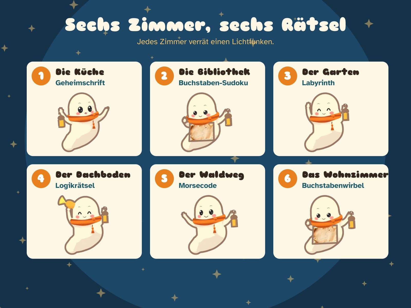 Eine Seite aus der PDF-Datei: Exit-Spiel für Kinder von 8 bis 12 Jahren: Pip und die Wunschlaterne