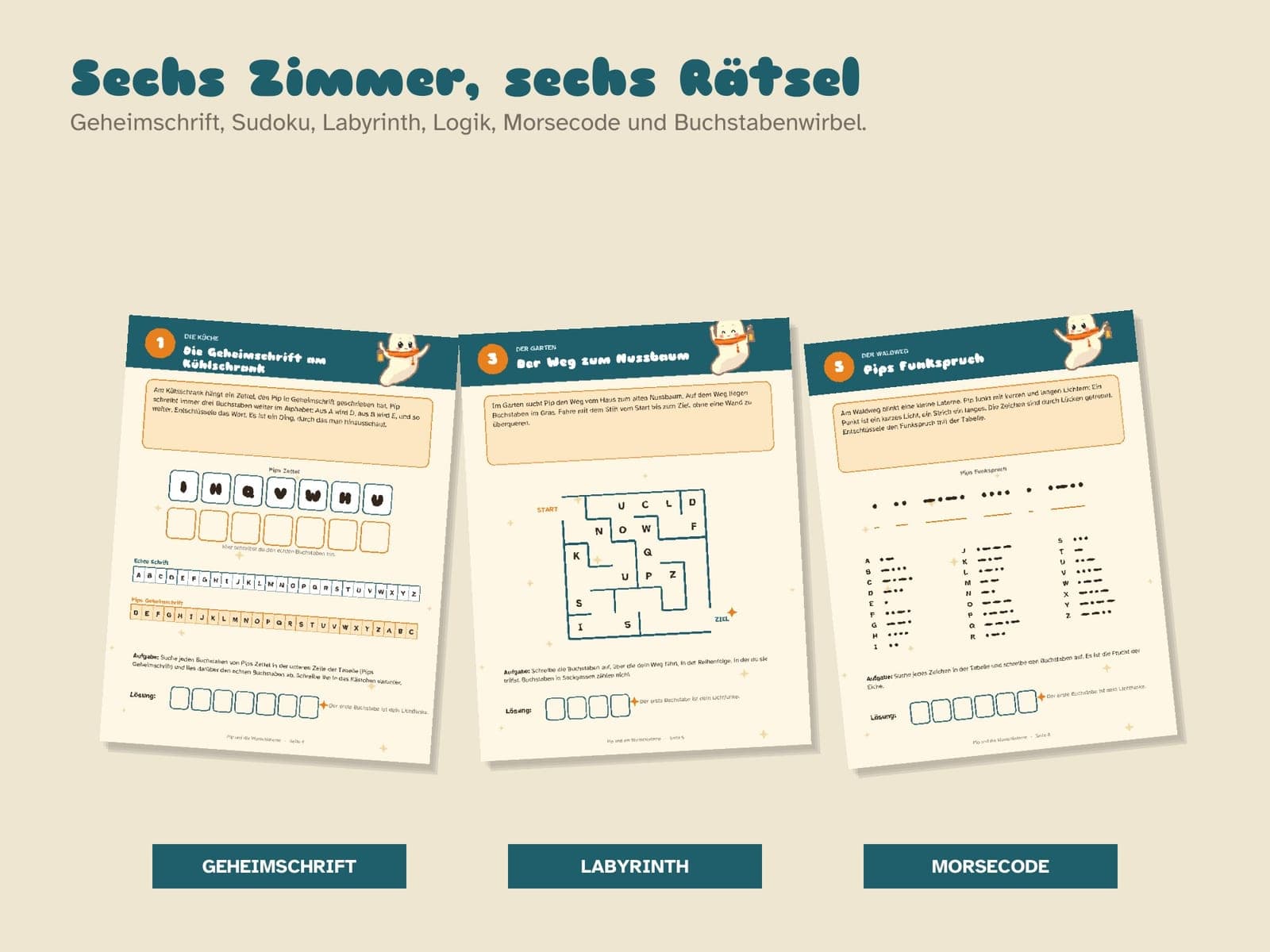 Seiten aus der PDF-Datei: Exit-Spiel für Kinder von 8 bis 12 Jahren: Pip und die Wunschlaterne