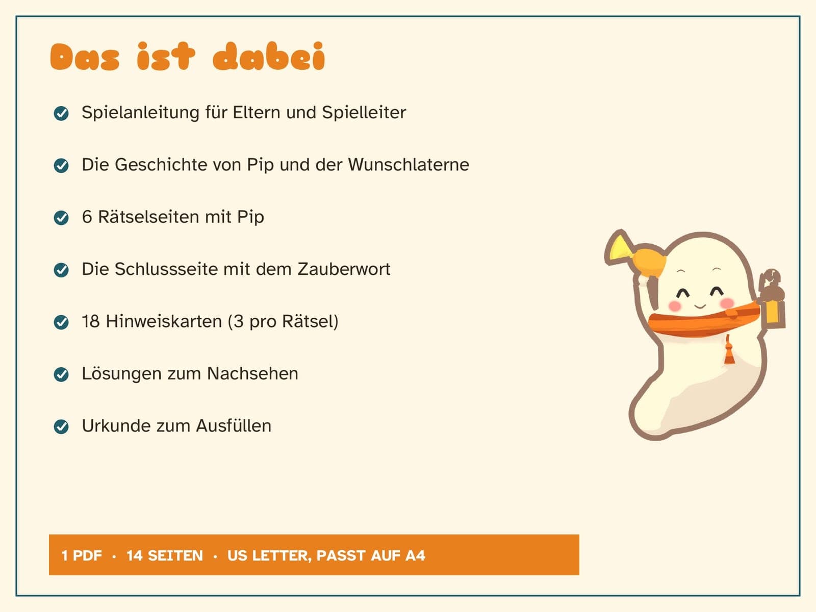 Eine Seite aus der PDF-Datei: Exit-Spiel für Kinder von 8 bis 12 Jahren: Pip und die Wunschlaterne