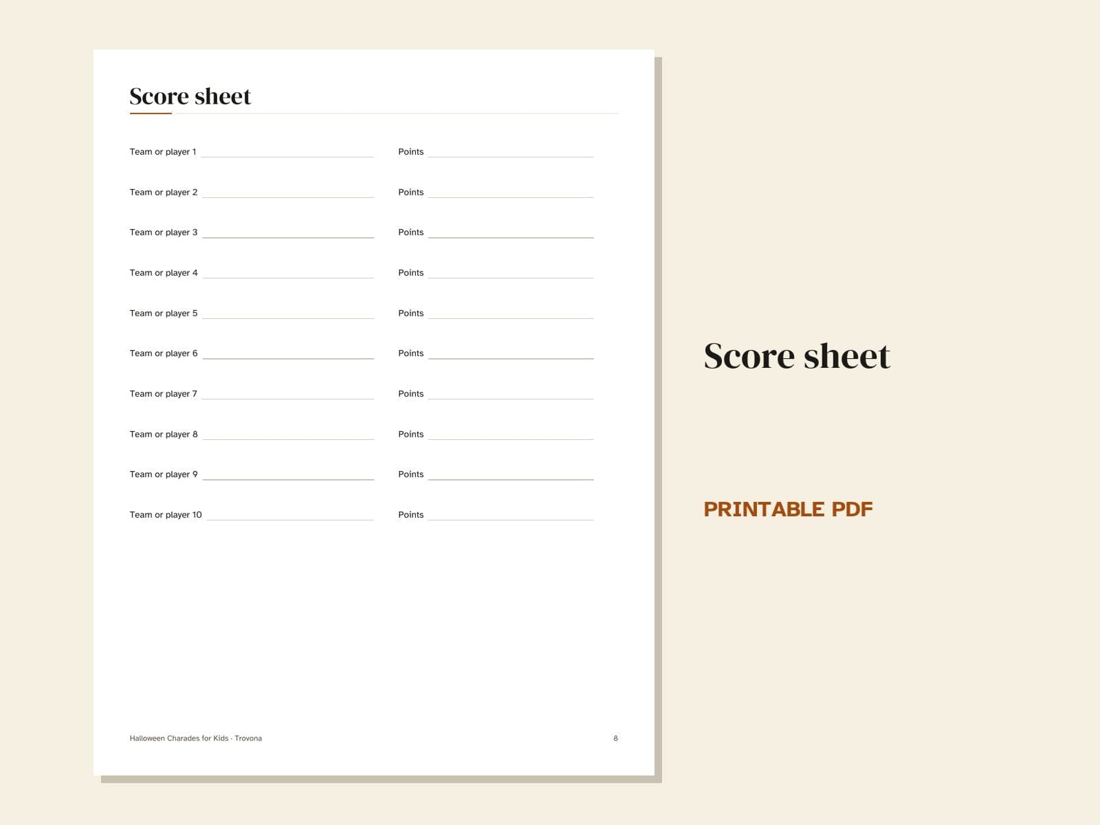 A page from the PDF: Halloween charades for kids: 40 picture cards