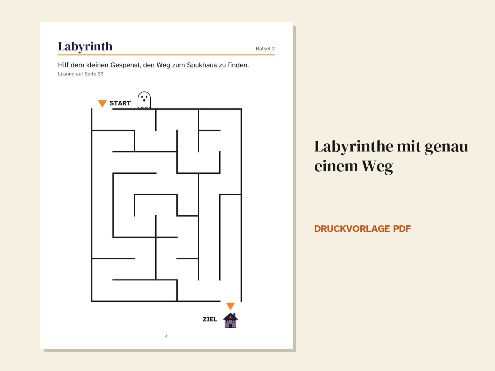 Eine Seite aus dem Heft: Labyrinthe mit genau einem Weg