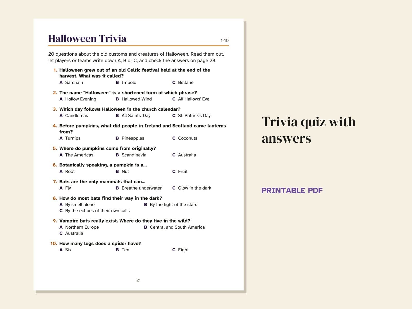 Une page du livre : le quiz avec les réponses