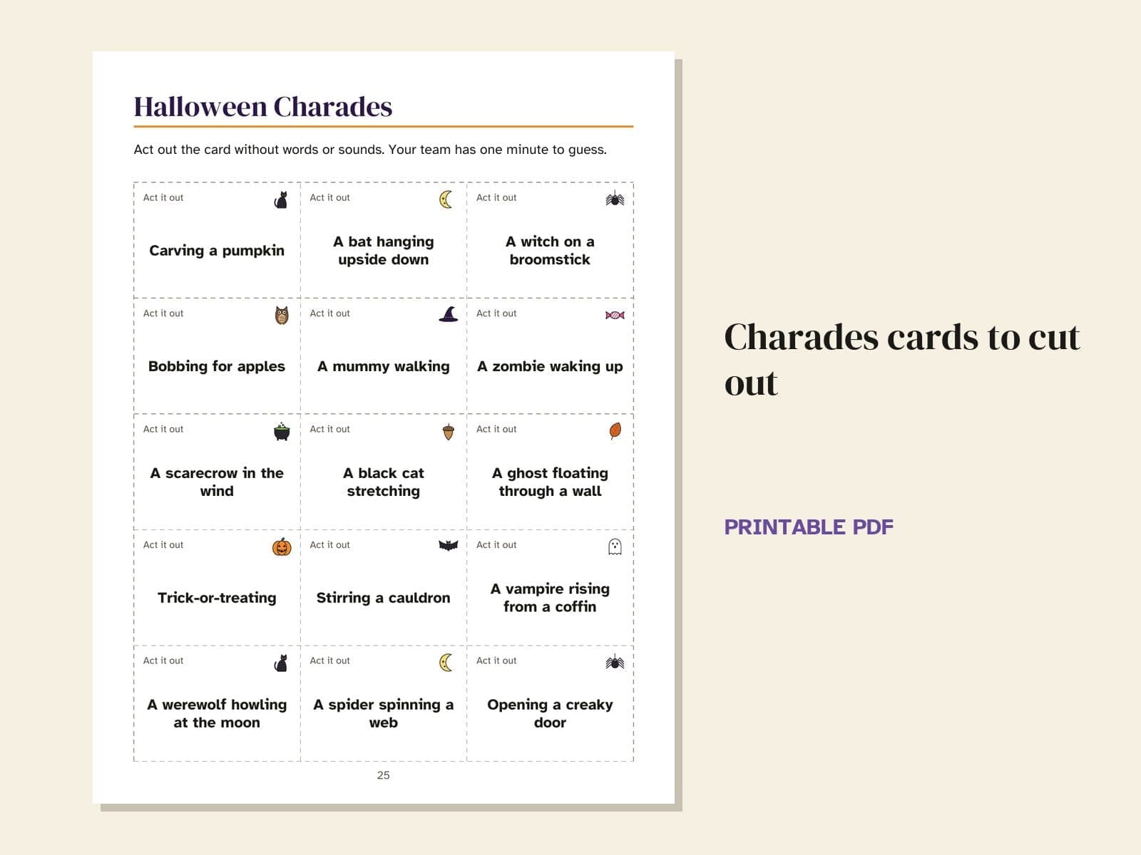 Une page du livre : des cartes de mime à découper