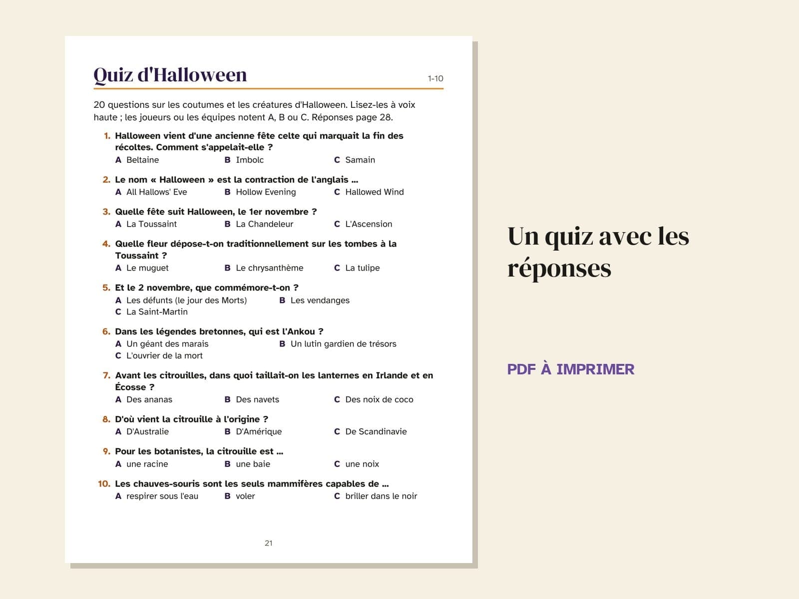 A page from the book: the quiz with its answers
