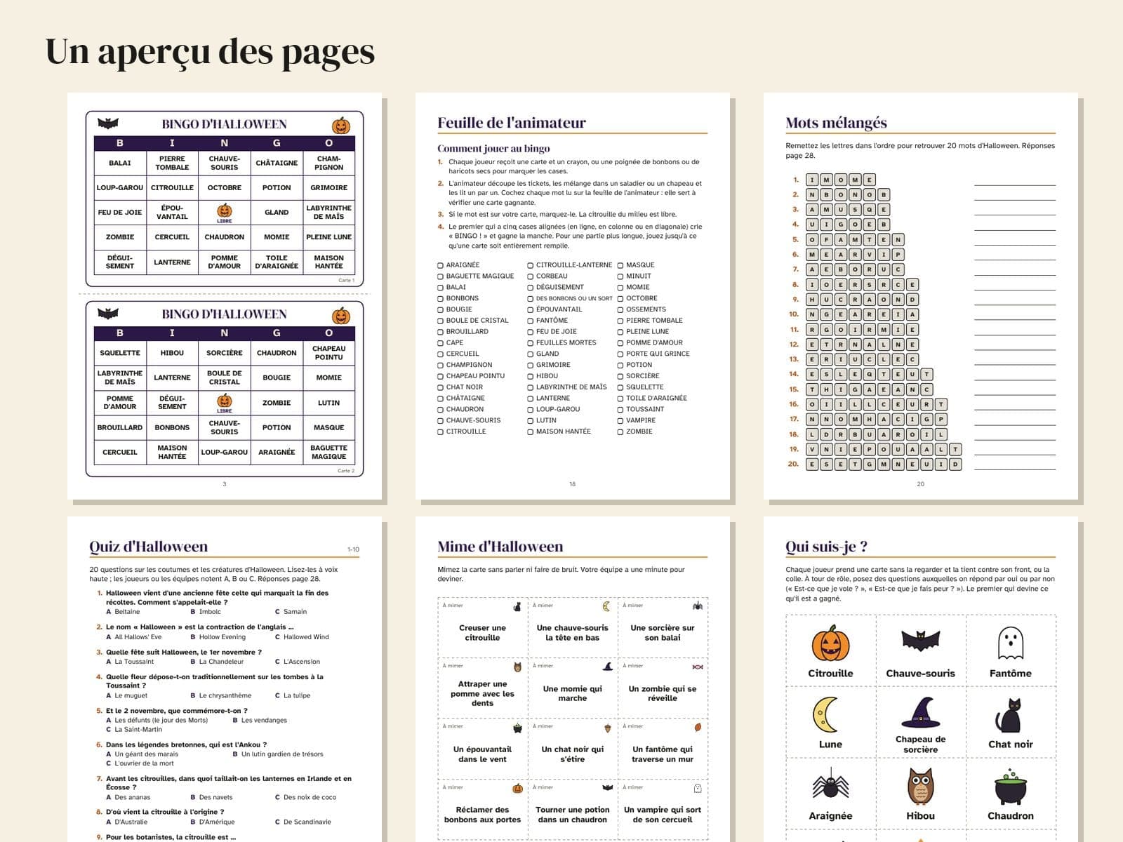 Six pages from inside the book, shown small