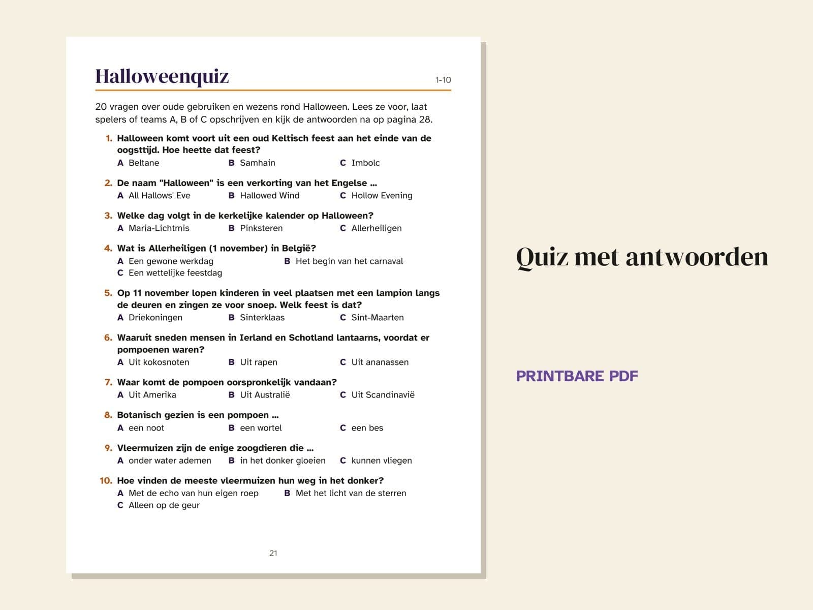 A page from the book: the quiz with its answers