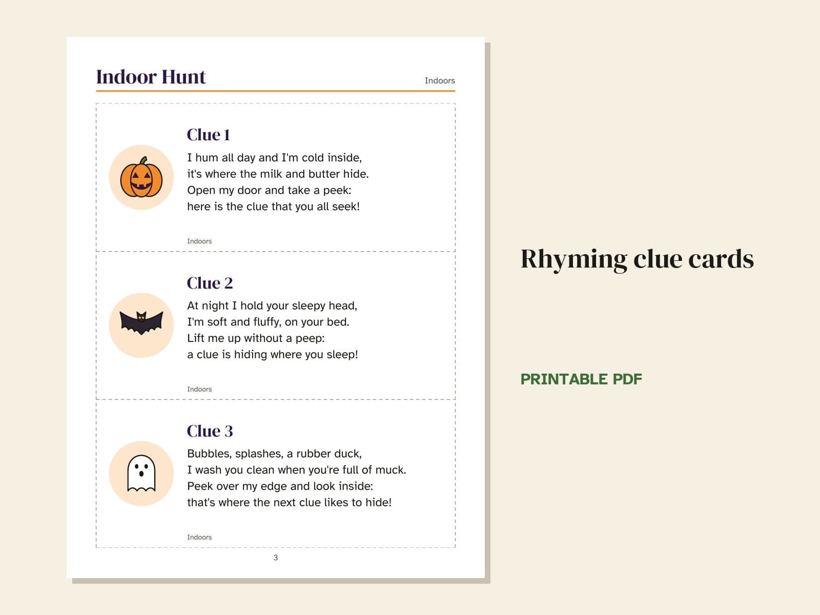 A page from the book: rhyming clue cards